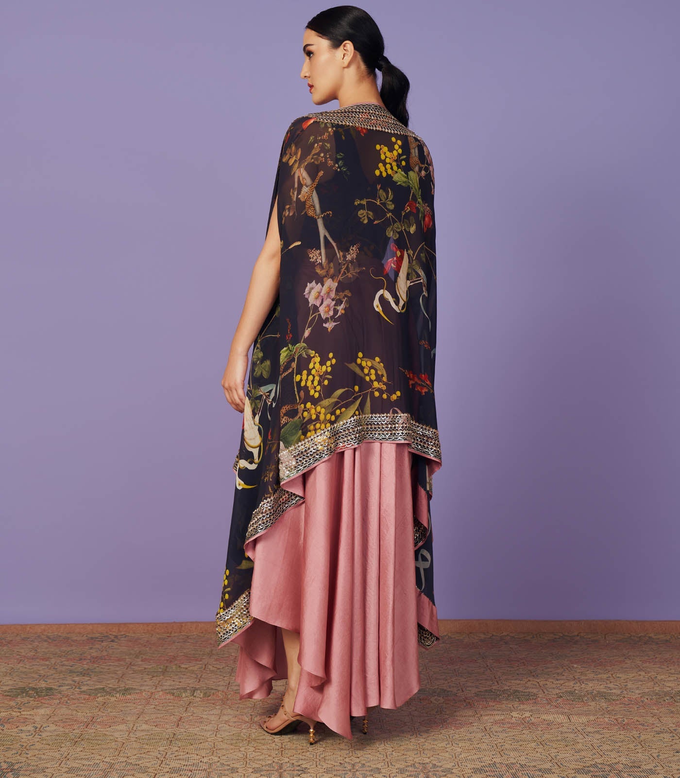 CY Anushree Reddy Sequins Black Cape Set Success Black 1