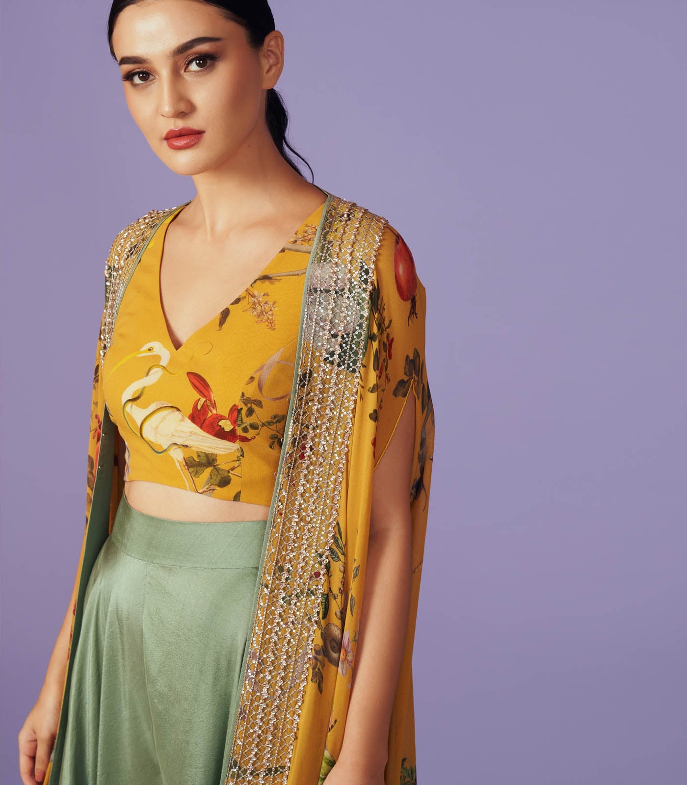 CY Anushree Reddy Sequins Cape Set Success Closeup 1