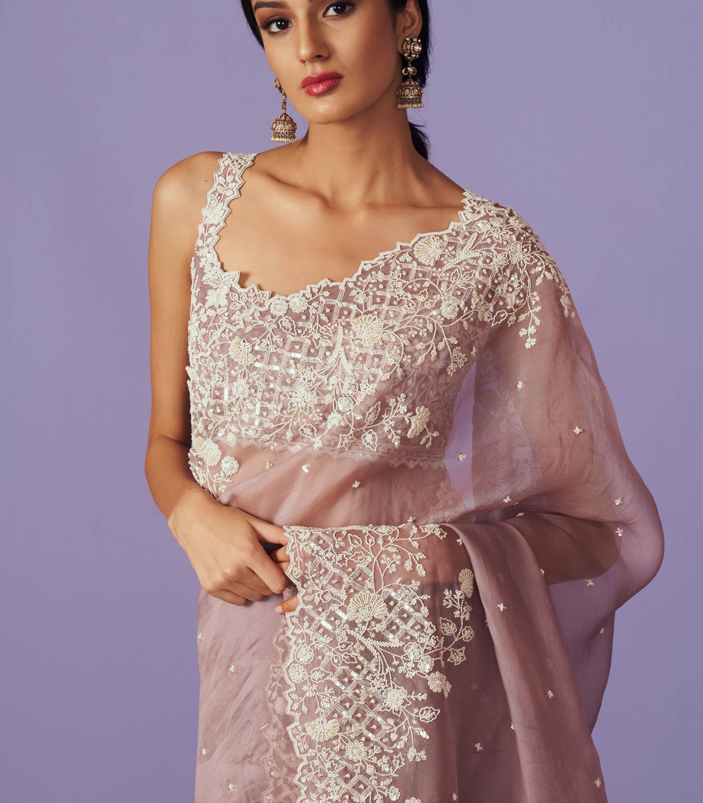 CY Anushree Reddy Sequins Jaal Border Saree Set Success Closeup 1