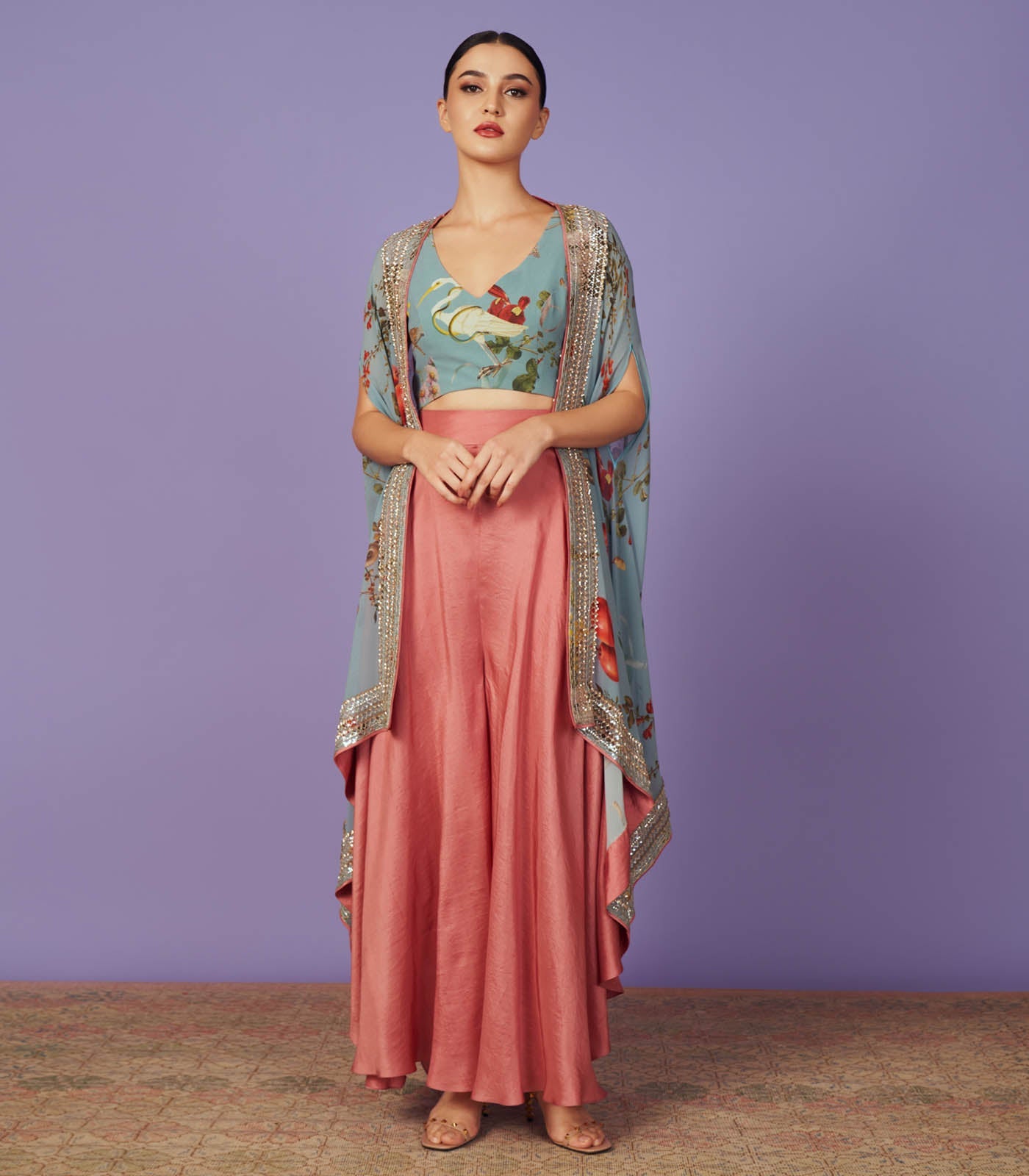 CY Anushree Reddy Sequins Open Cape Set Success Front 1