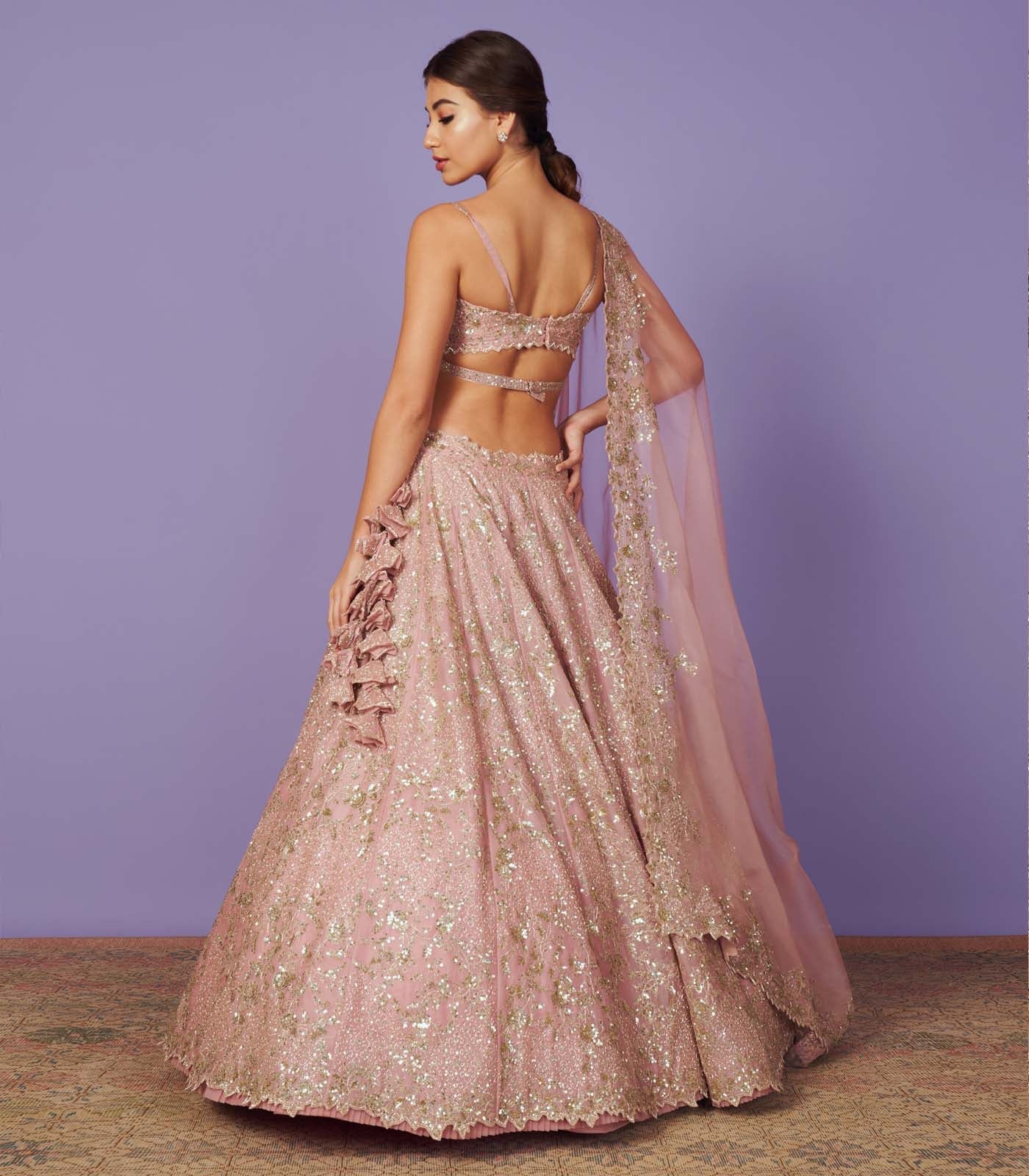 CY Anushree Reddy Tara Blush Pink Lehenga Set Back 1