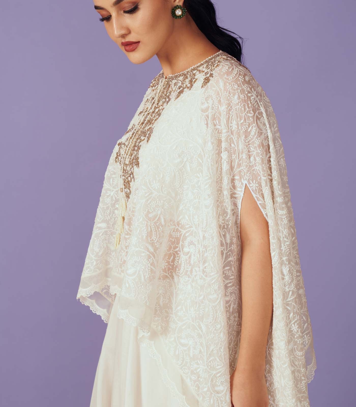 CY Anushree Reddy Zadozi Yoke Cape Set Closeup 1