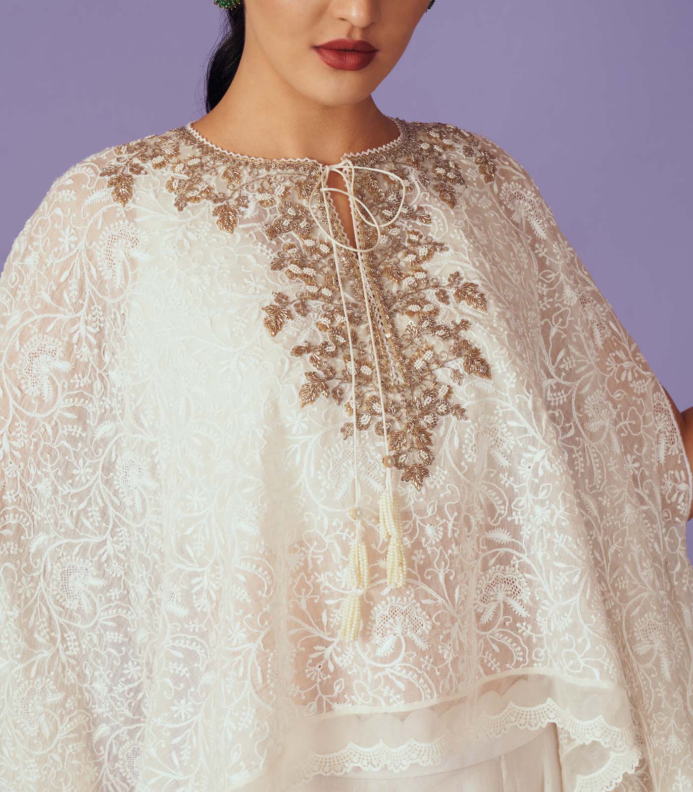 CY Anushree Reddy Zadozi Yoke Cape Set Closeup 2