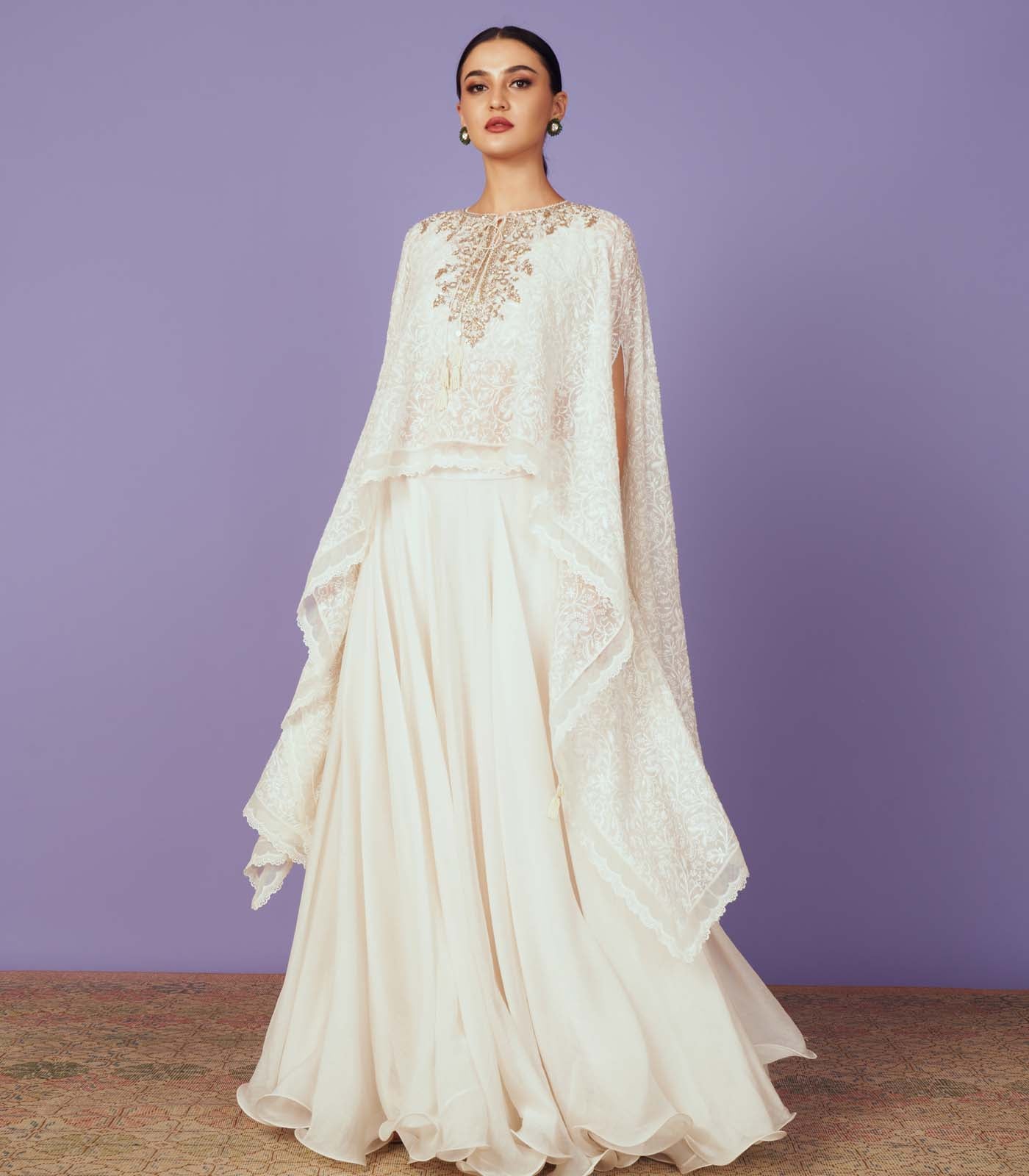 CY Anushree Reddy Zadozi Yoke Cape Set Front 1