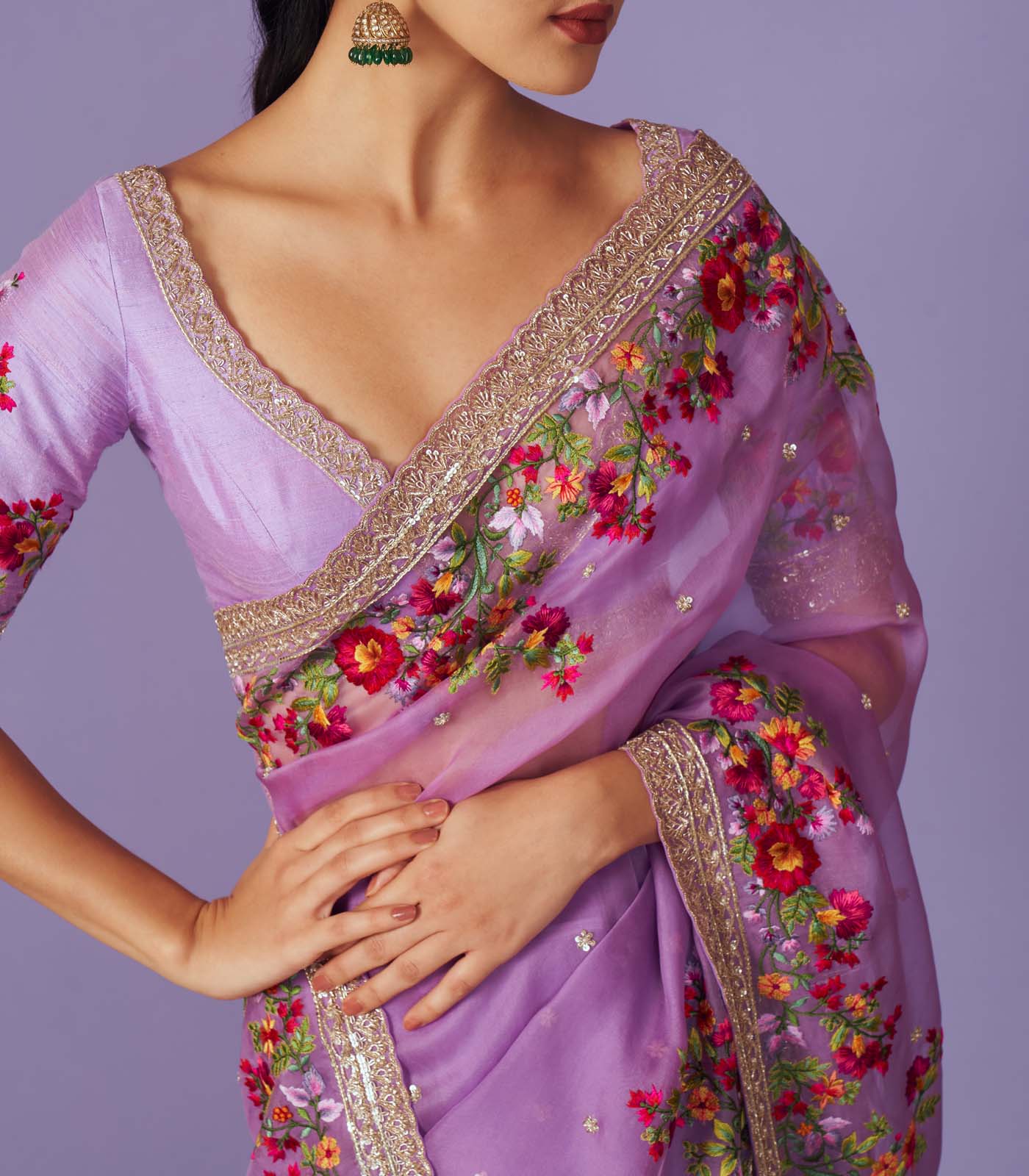 CY Anushree Reddy Zardozi Border Saree Set Closeup 1