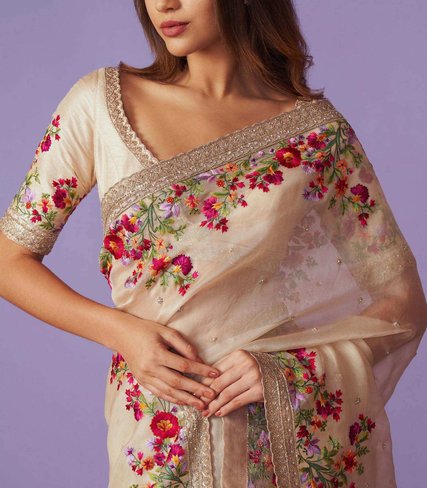 CY Anushree Reddy Zardozi Border Saree Set Success Closeup 1