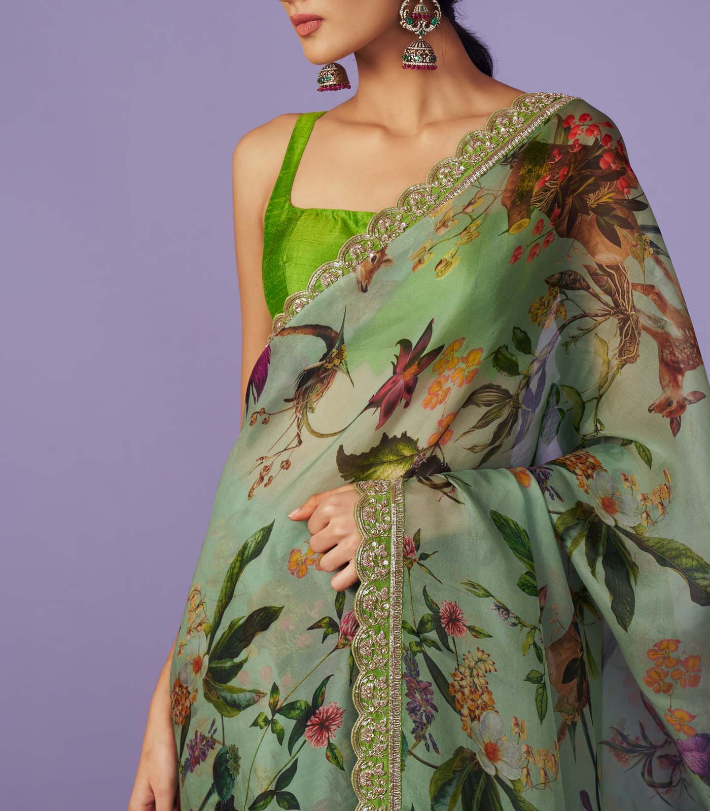 CY Anushree Reddy Zardozi Border Sea Blue Saree Set Closeup 1