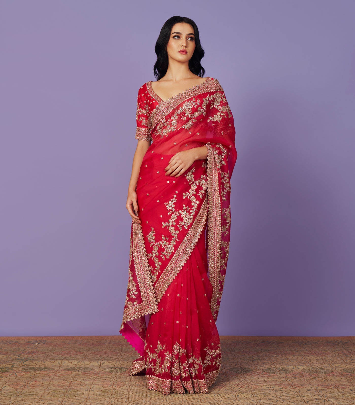 CY Anushree Reddy Zardozi Saree Set Front 1