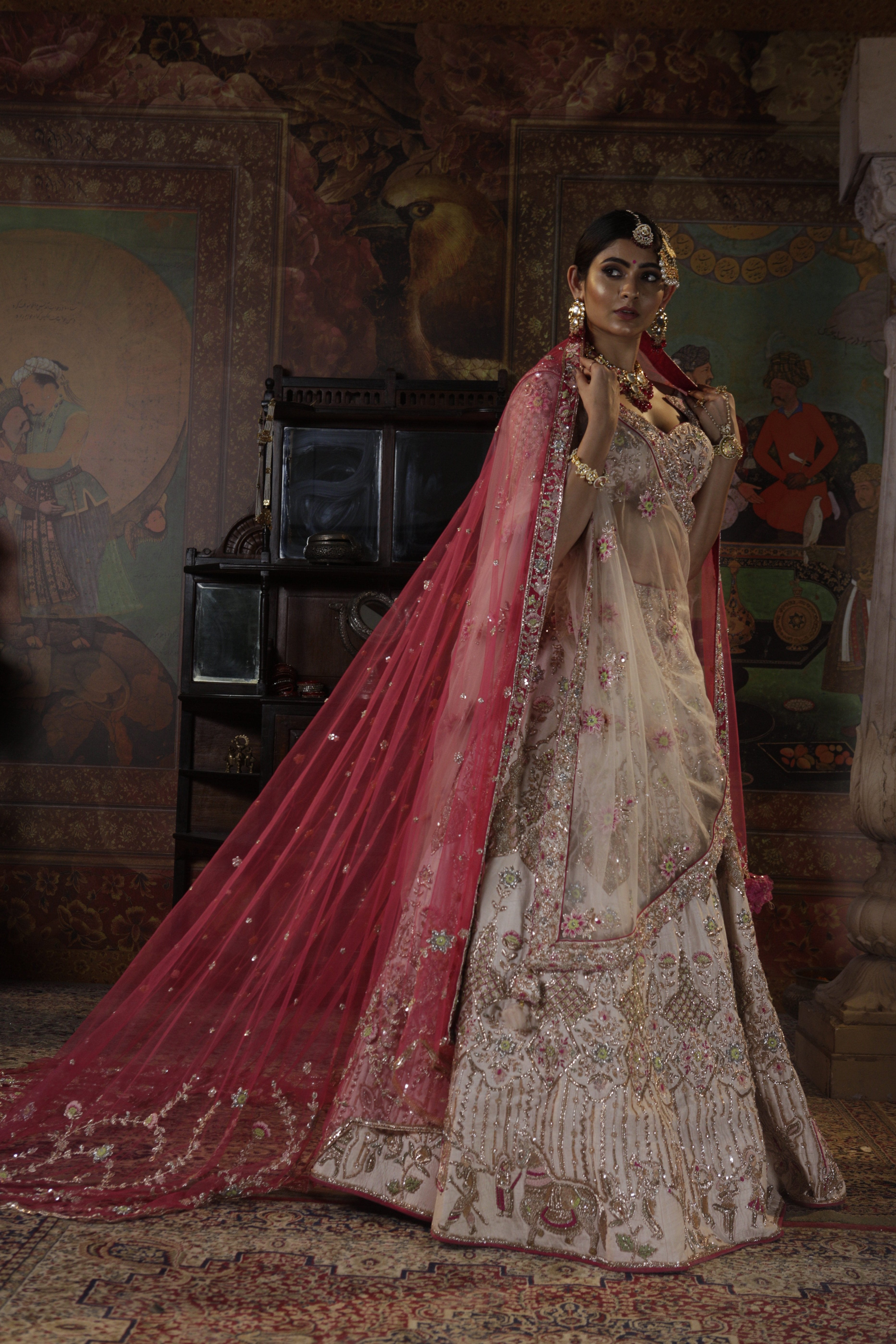 Bindani by Jigar & Nikita - Hand Embroidered Powder Pink Lehenga Set