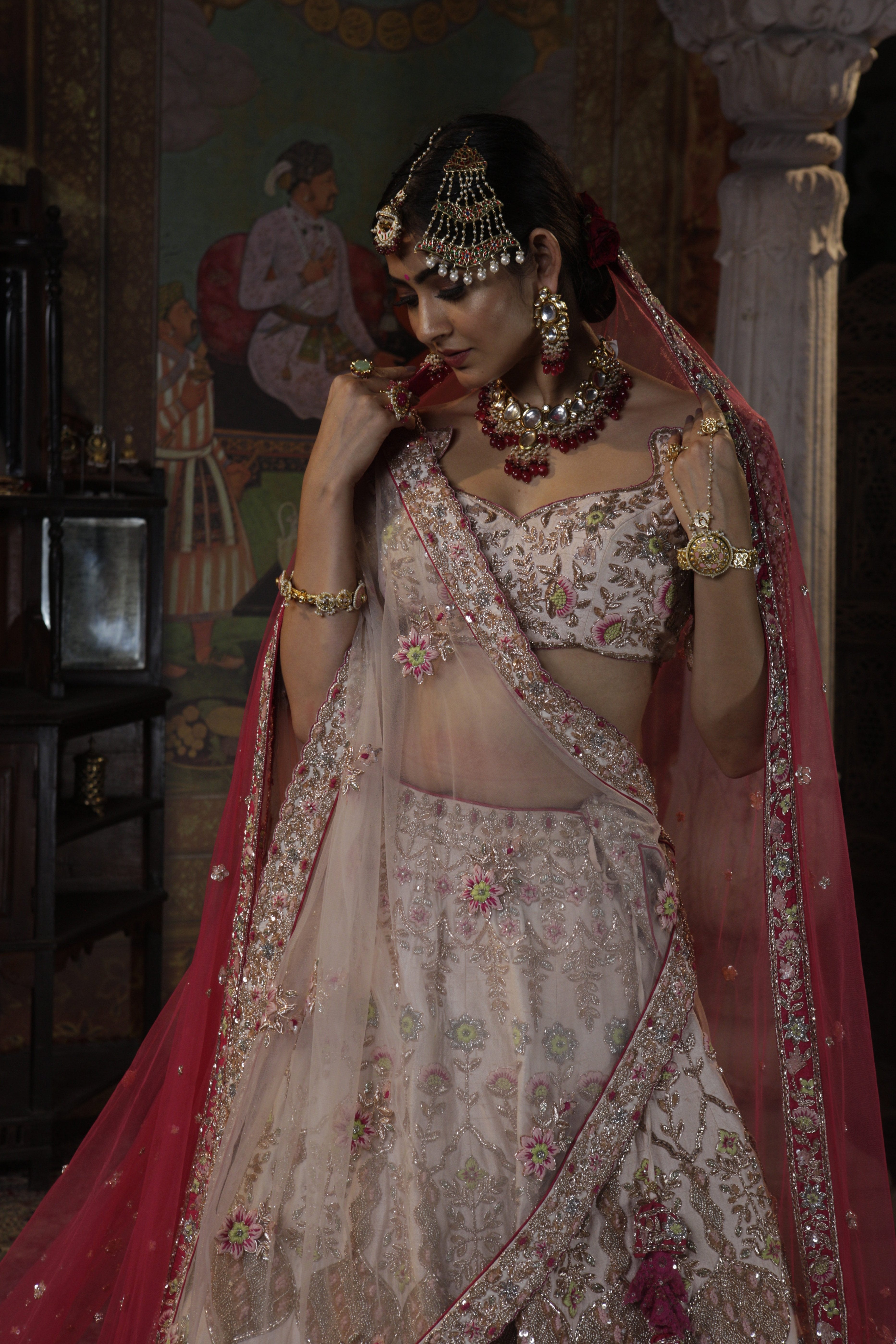Bindani by Jigar & Nikita - Hand Embroidered Powder Pink Lehenga Set