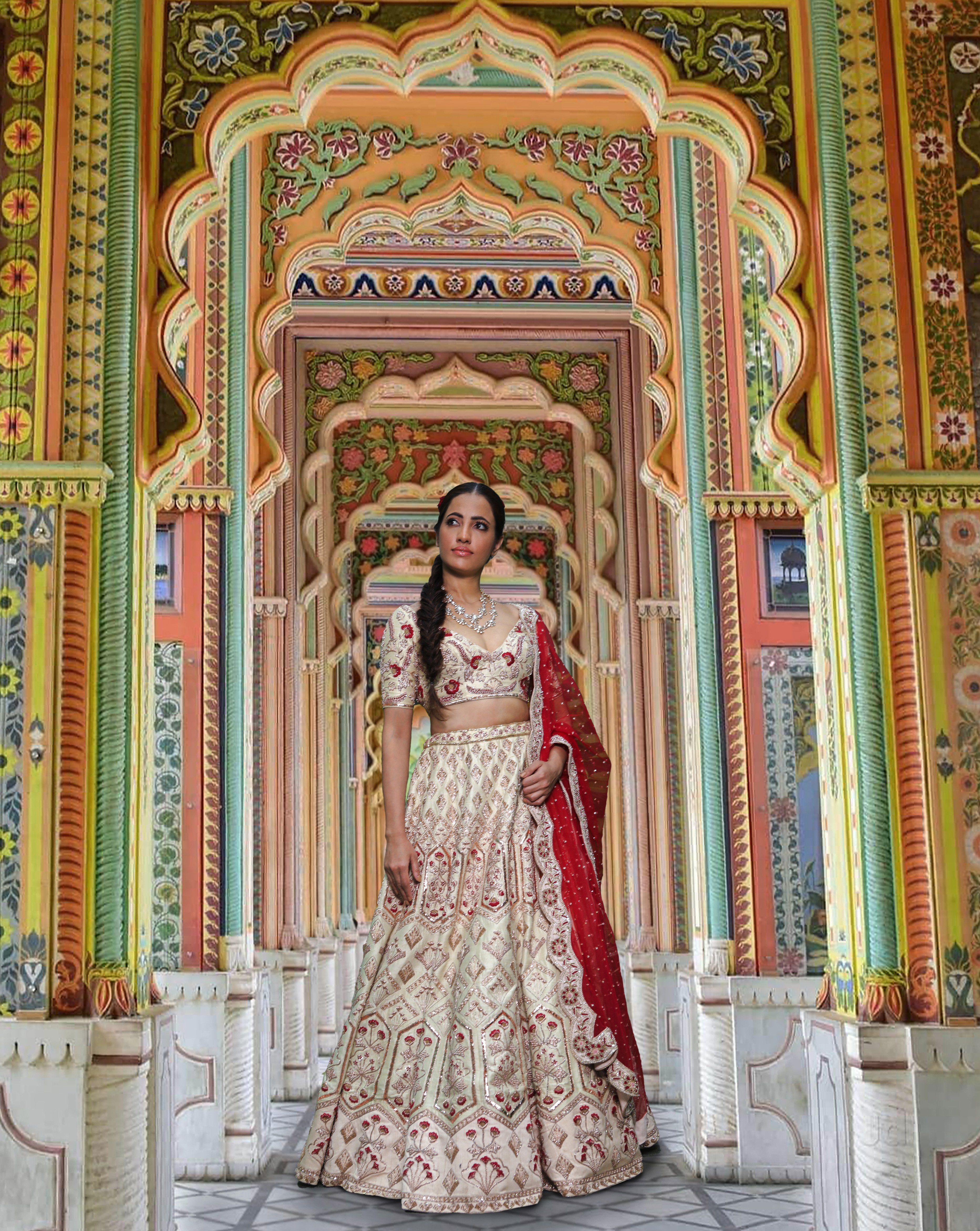 Bindani by Jigar & Nikita - Ivory Hand Embroidered Lehenga Set