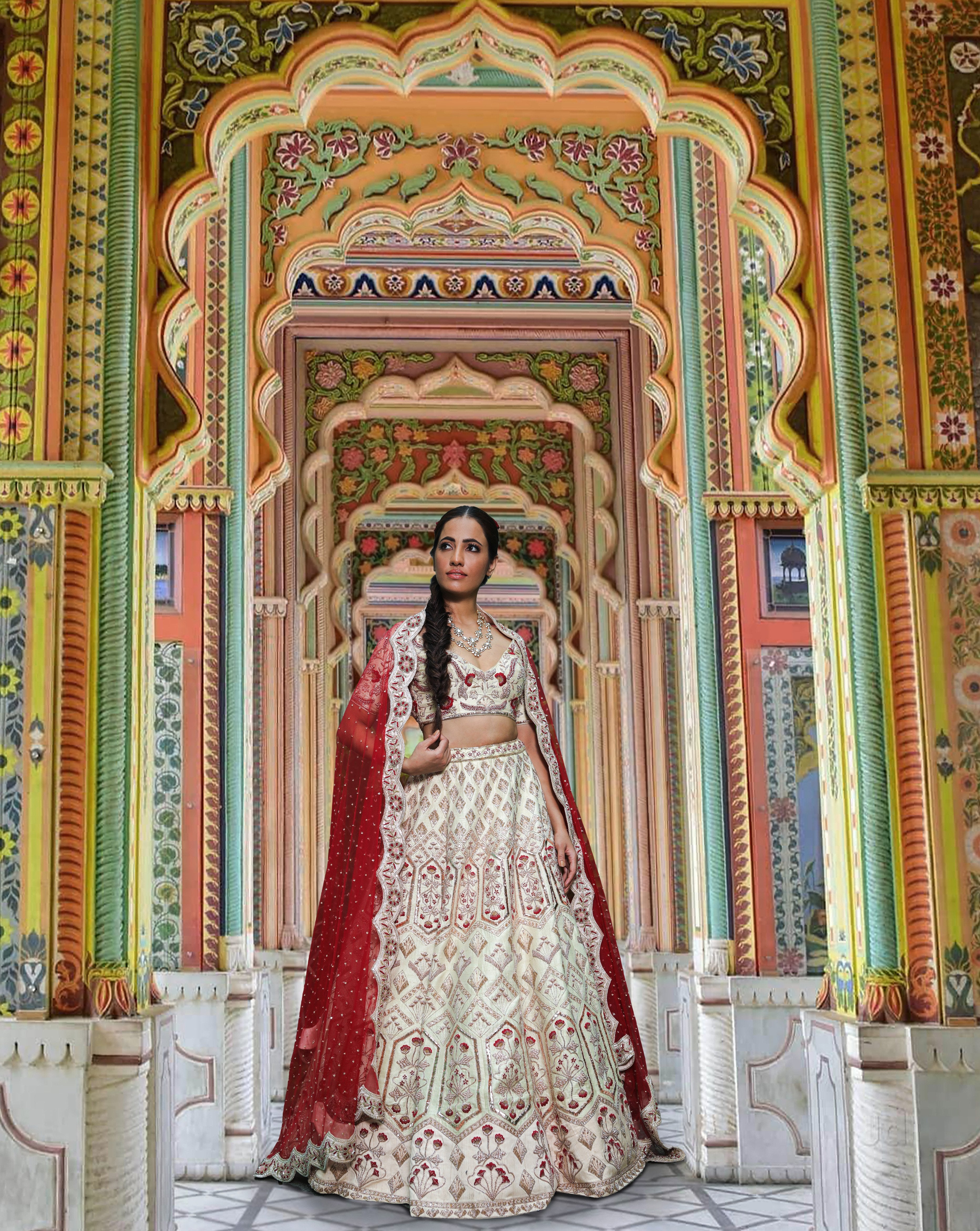 Bindani by Jigar & Nikita - Ivory Hand Embroidered Lehenga Set