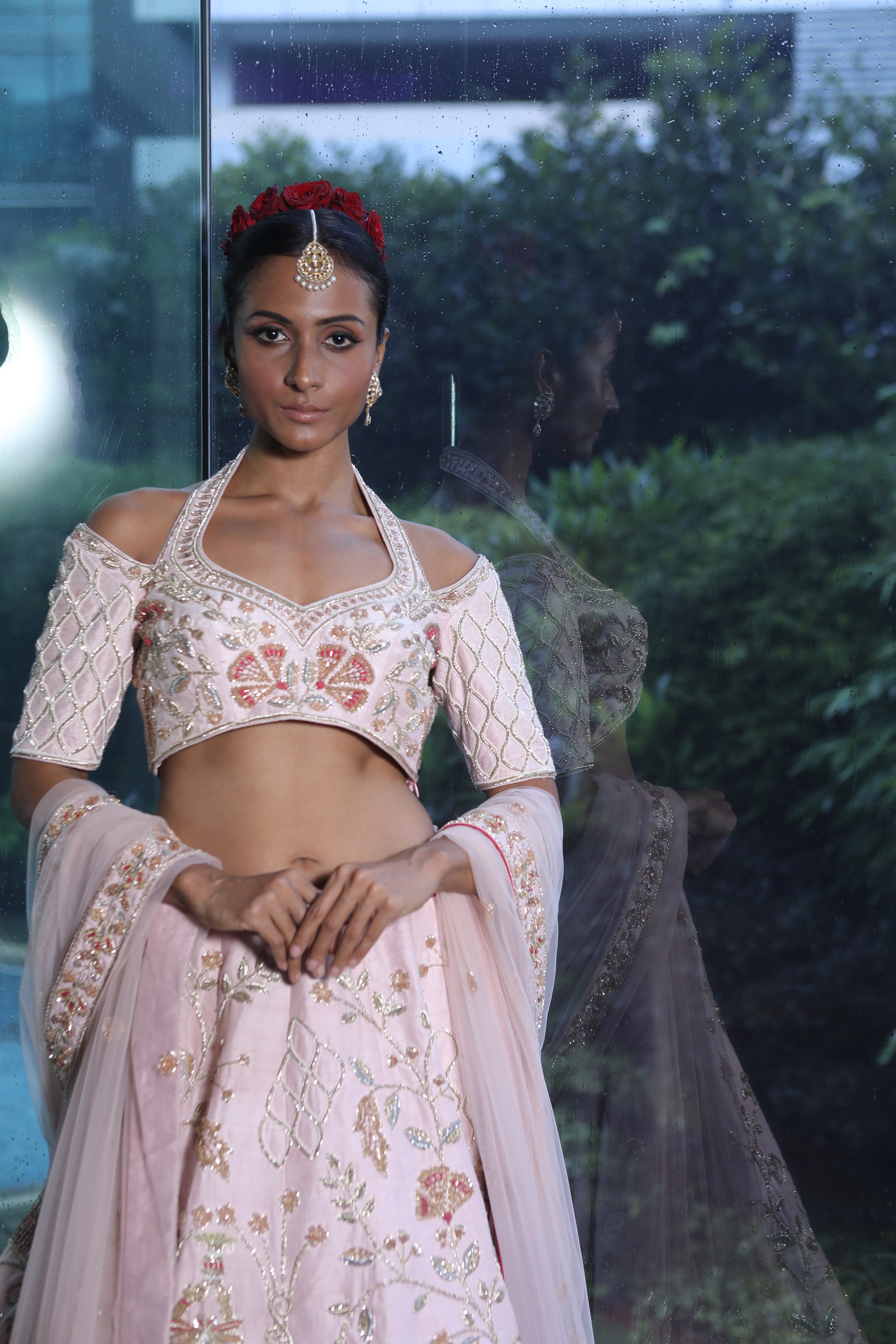 Bindani by Jigar & Nikita - Pastel Pink Hand Embroidered Lehenga Set