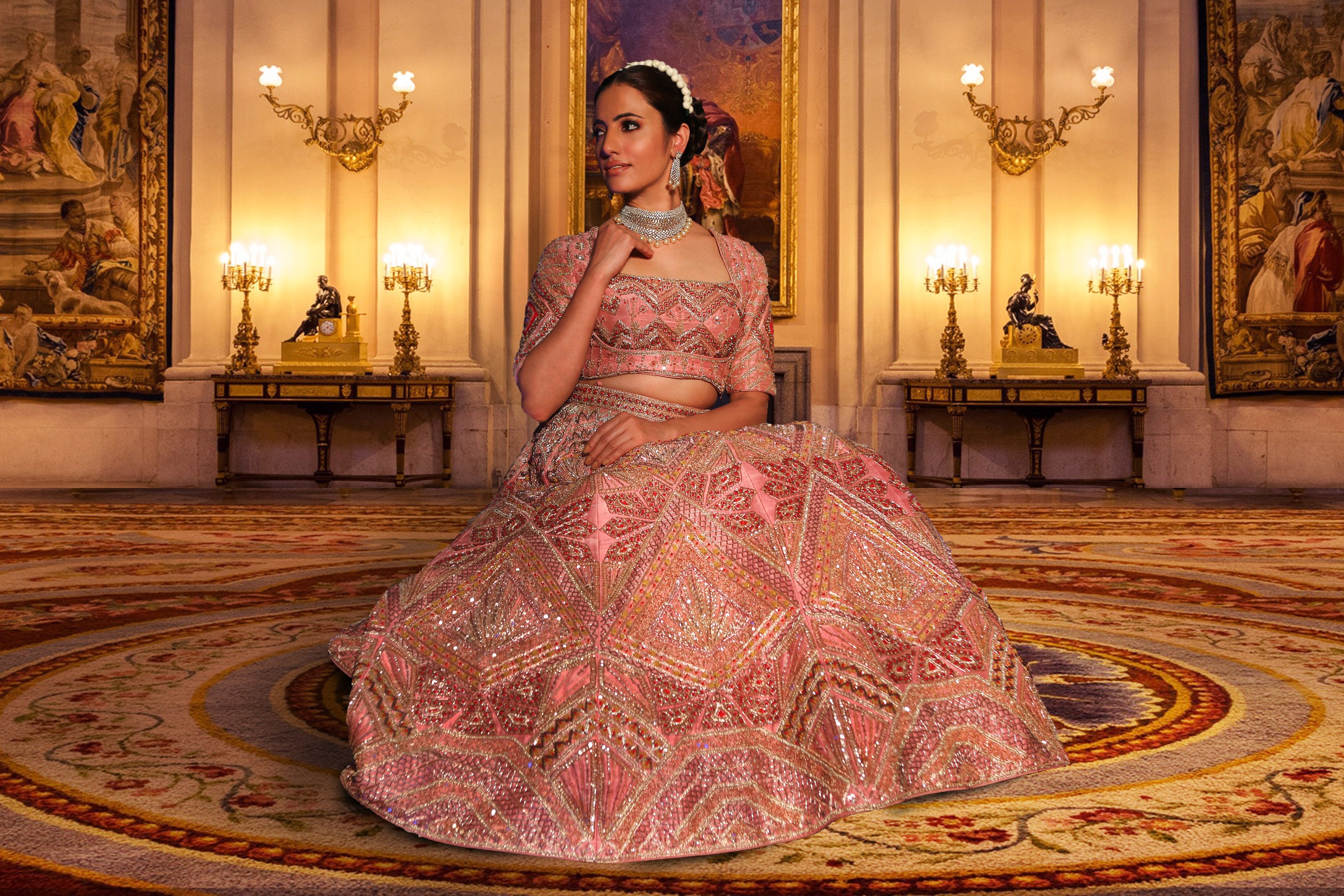 Bindani by Jigar & Nikita - Rose Pink Hand Embroidered Lehenga Set