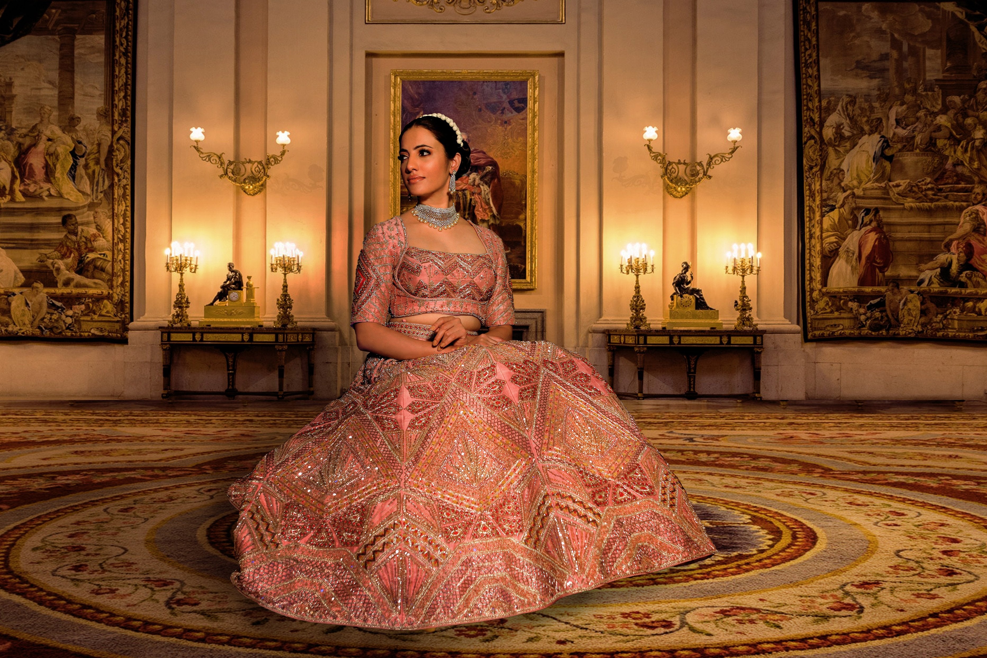 Bindani by Jigar & Nikita - Rose Pink Hand Embroidered Lehenga Set