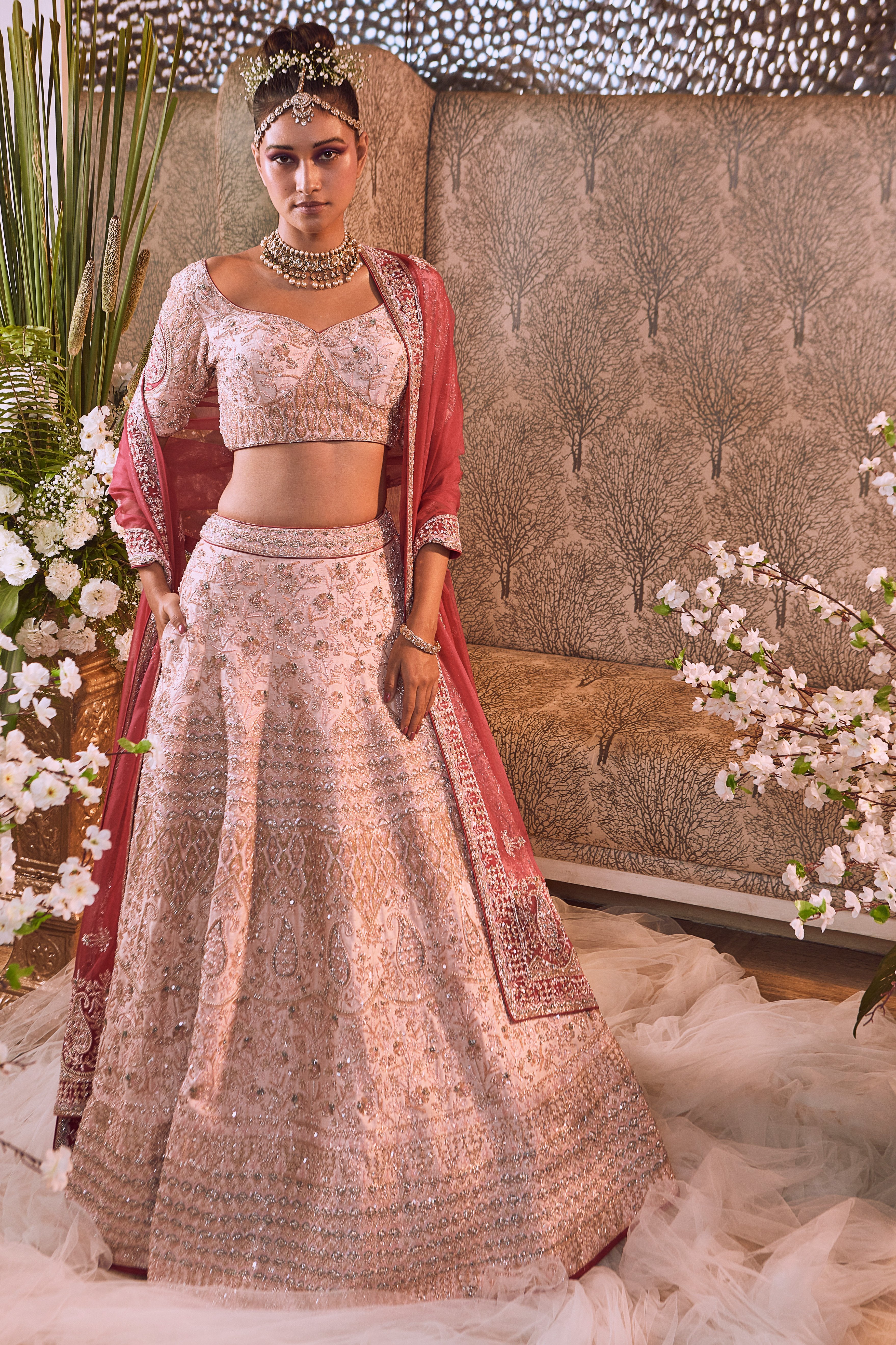 Bindani by Jigar & Nikita - Peach Hand Embroidered Lehenga Set