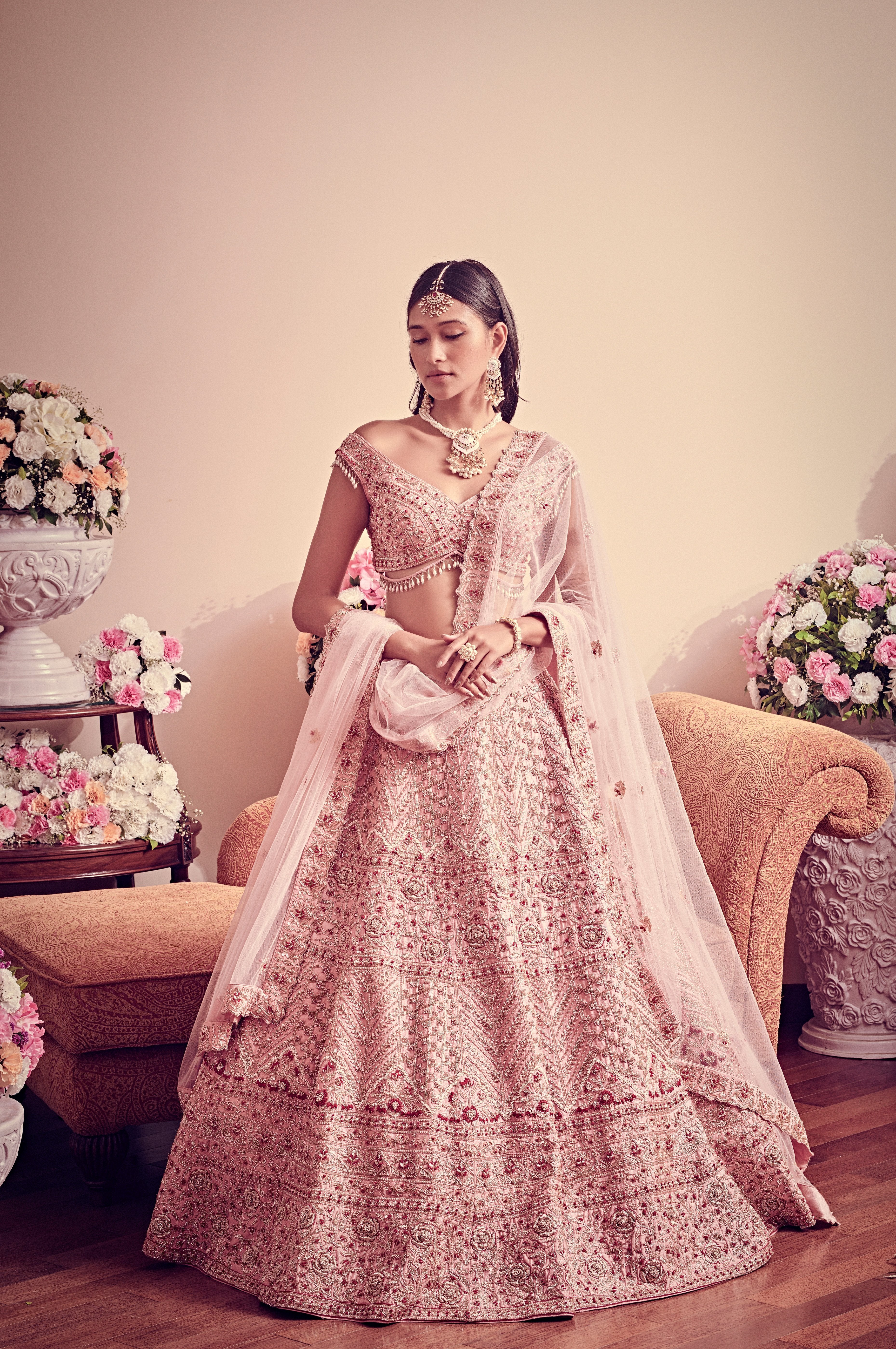 Bindani by Jigar & Nikita - Blush Pink Hand Embroidered Lehenga Set
