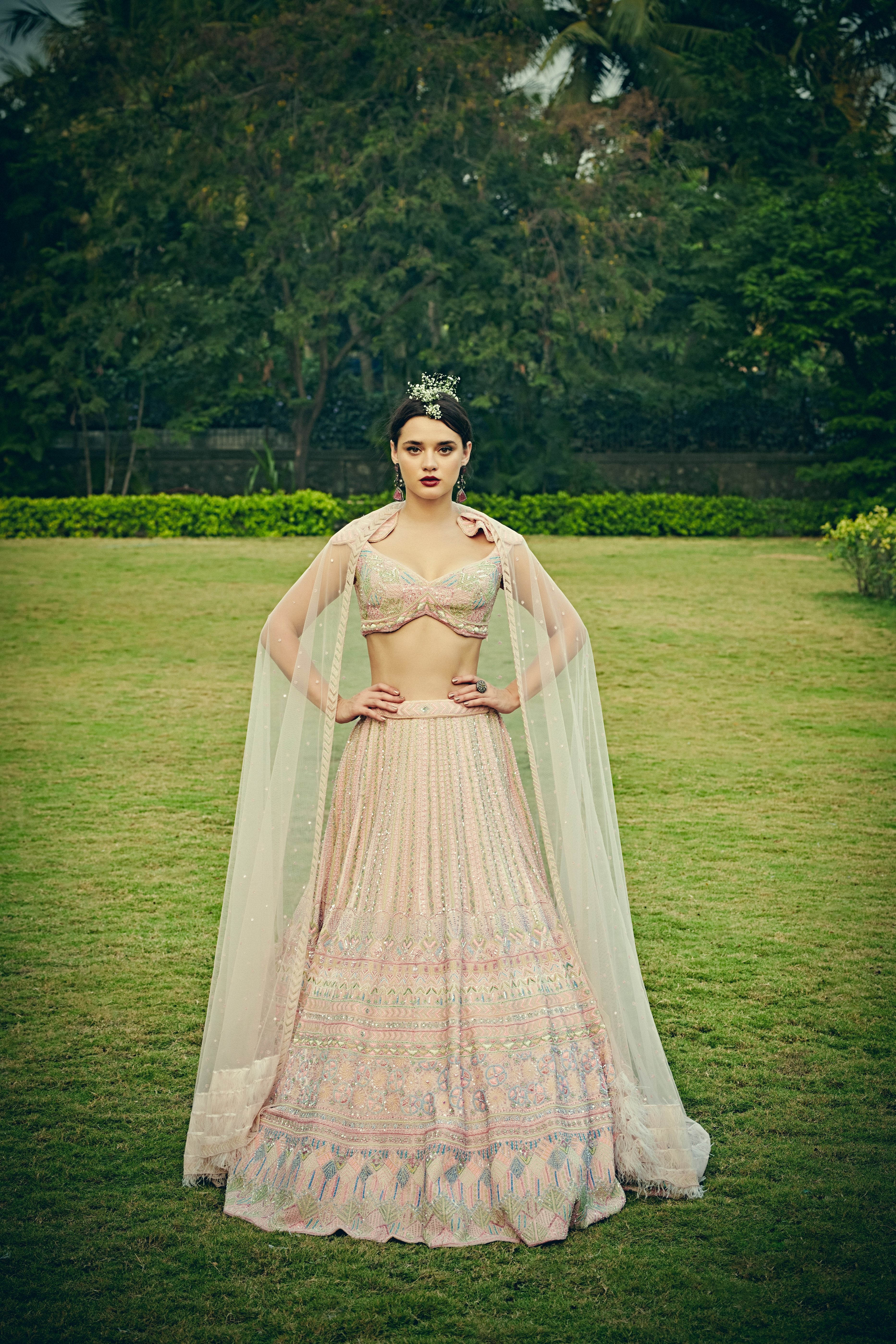 Bindani by Jigar & Nikita - Hand Embroidered Blush Pink Lehenga Set