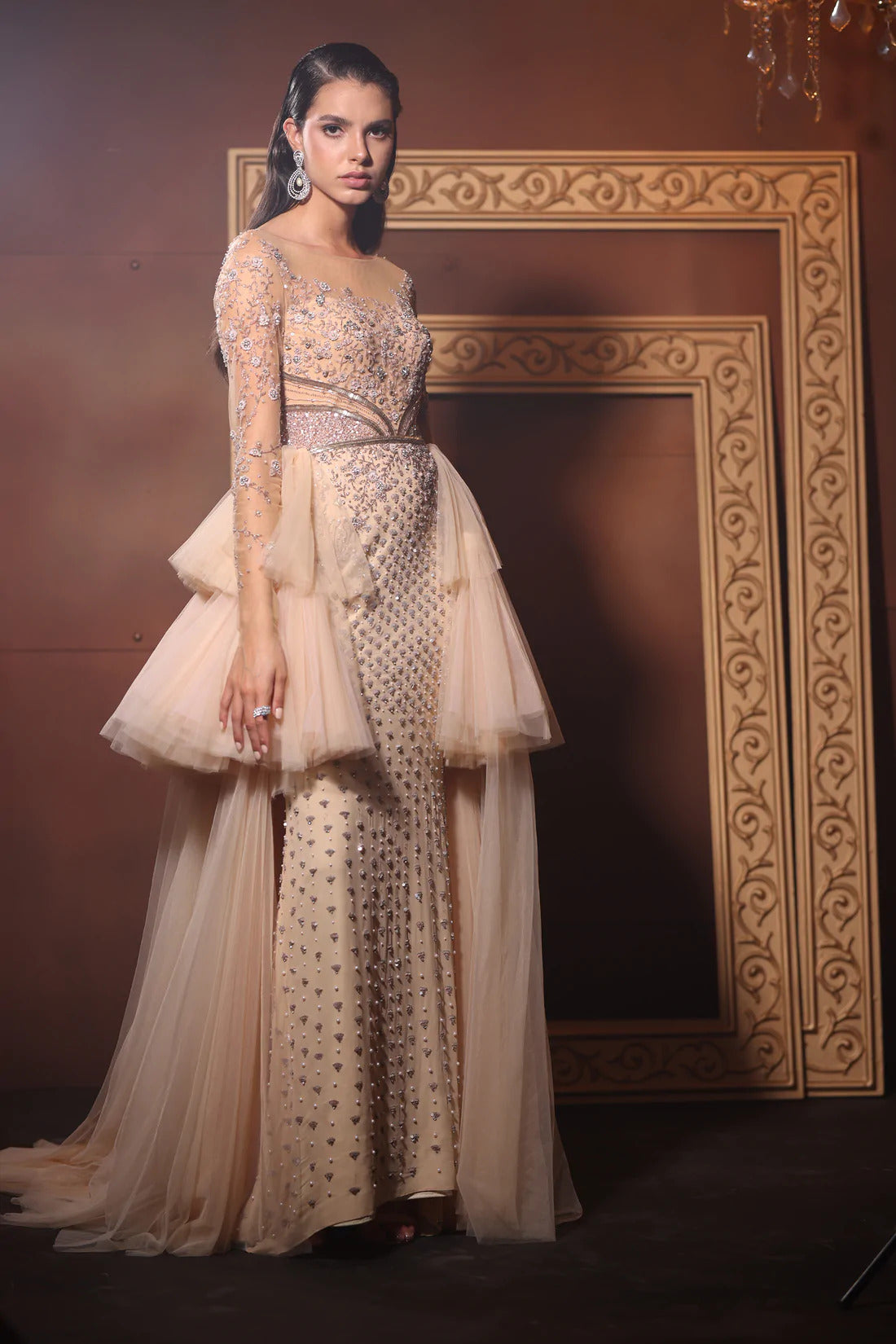 Hand Embroidered Celestial Silver Gown Hand Embroidered Celestial Silver Gown