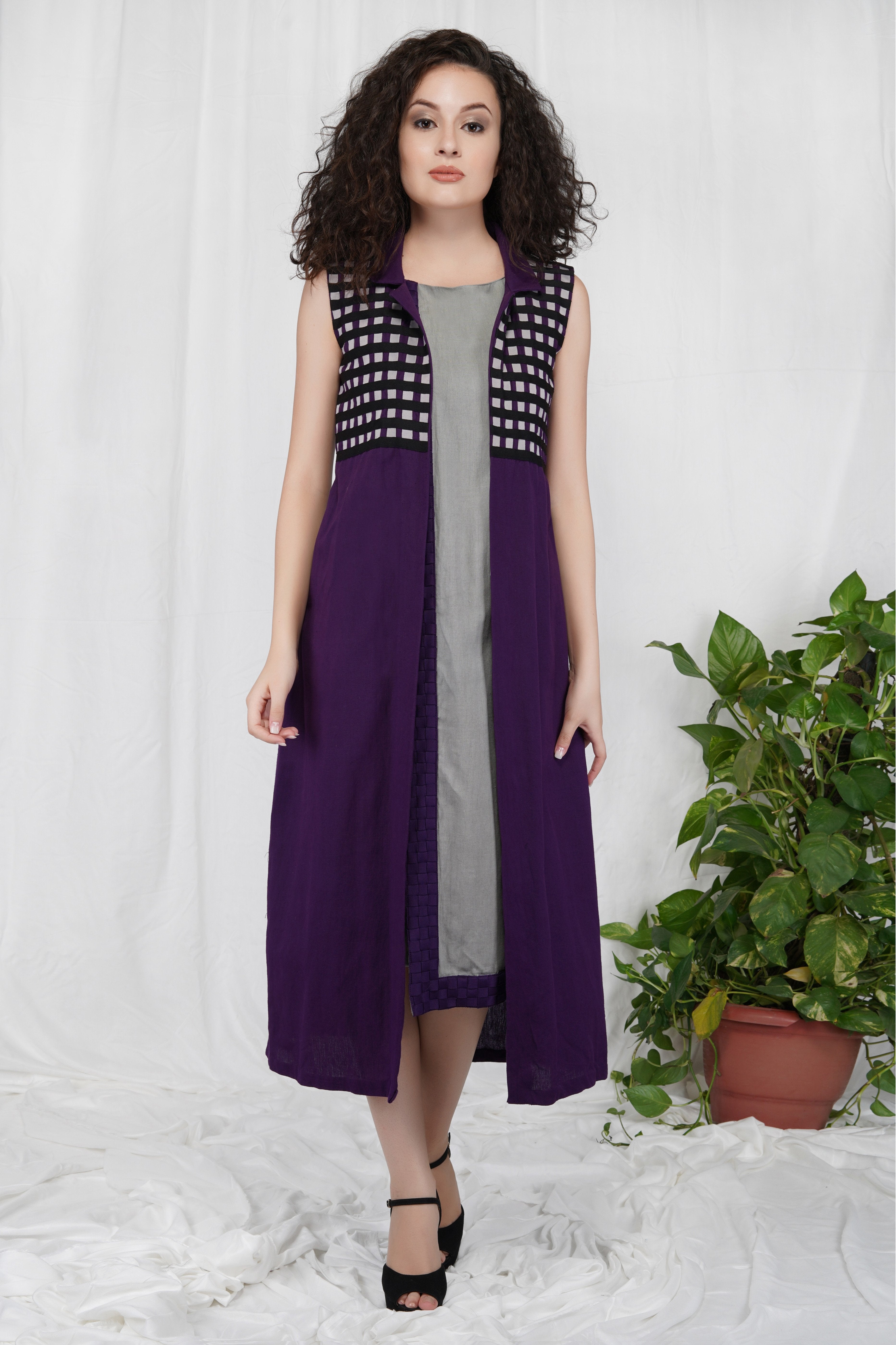 Bhagyashree Singh Raghuwanshi - Dark Purple Shrug Dress