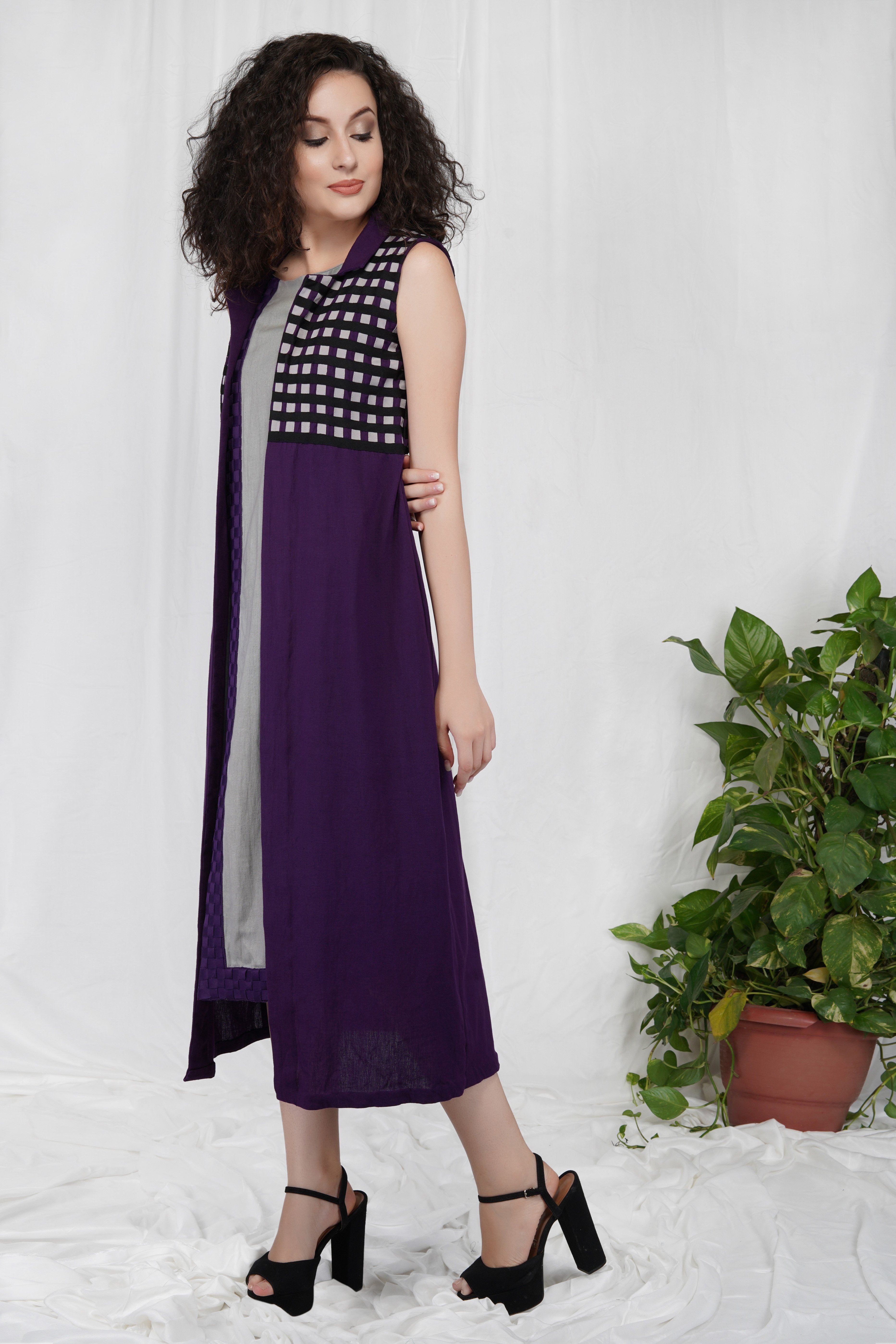 Bhagyashree Singh Raghuwanshi - Dark Purple Shrug Dress