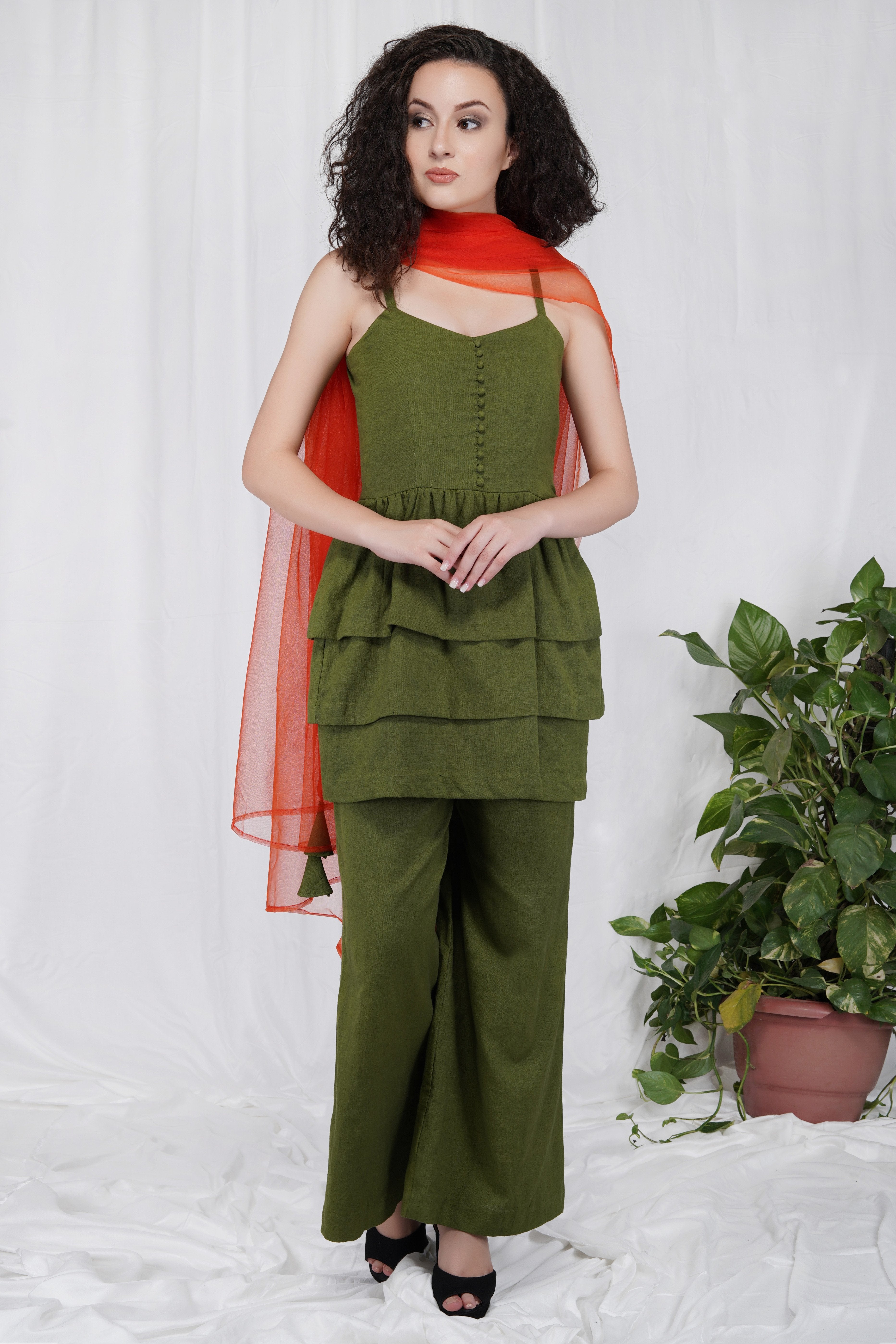 CY Bhagyashree Singh Raghuwanshi 3 Frill Palazzo Set Front 2