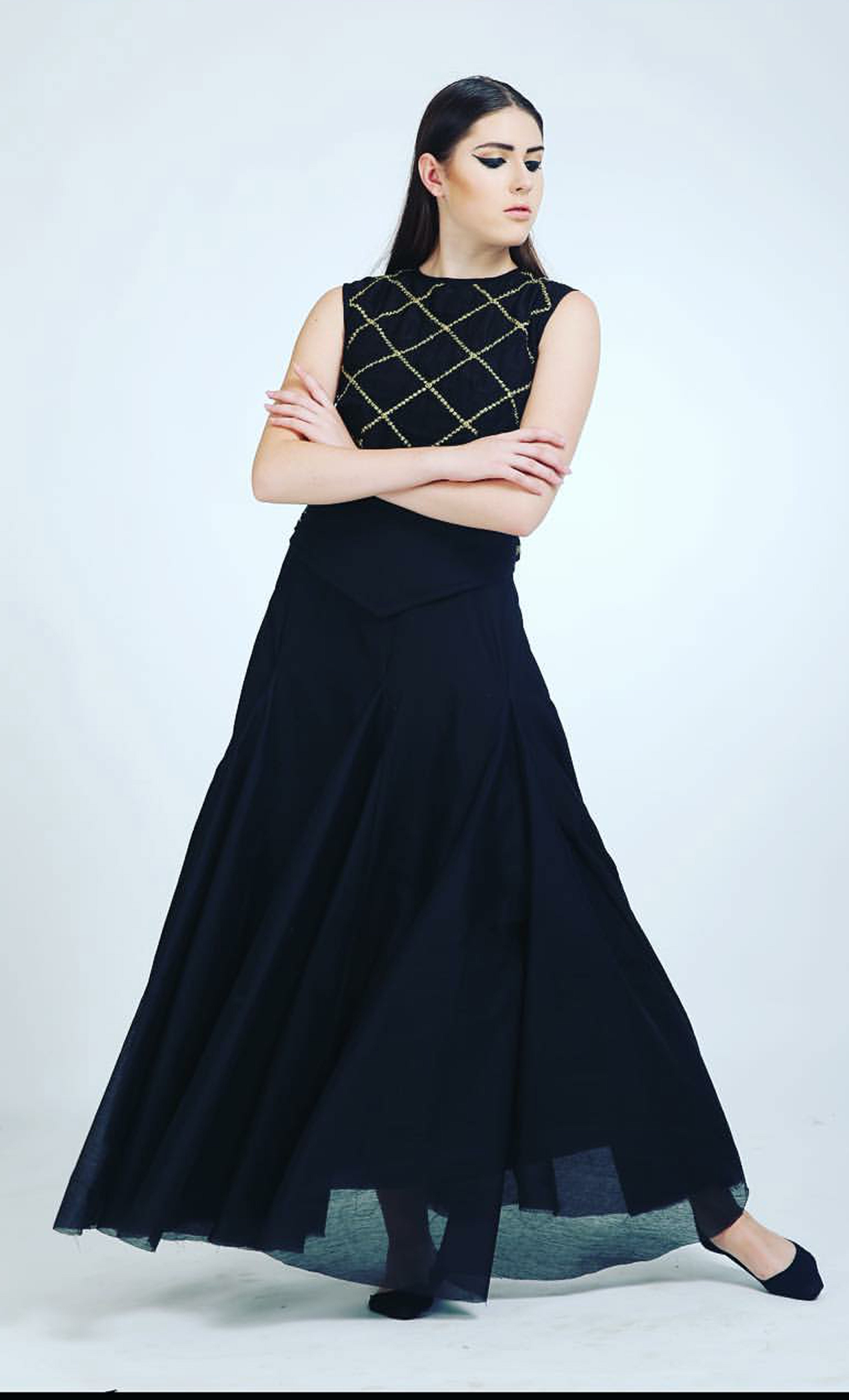 CY Bhagyashree Singh Raghuwanshi Black Cotton Panel Anarkali Front 1