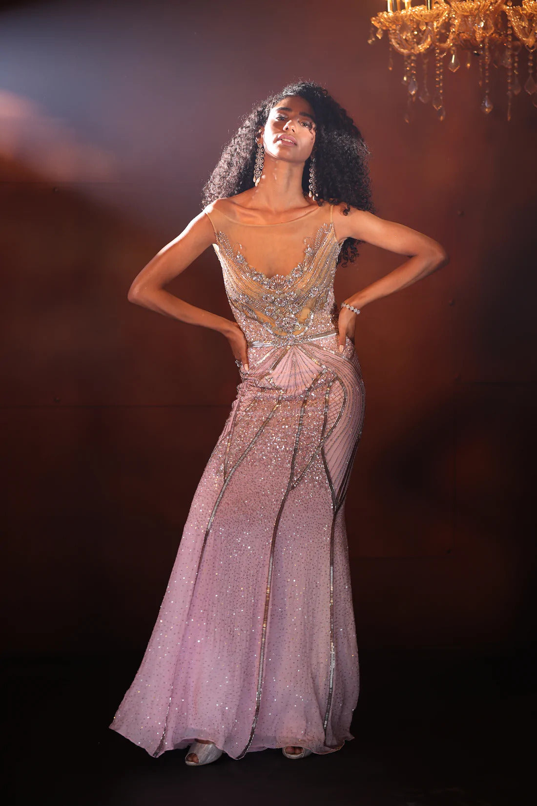 CY Bhawna Rao Hand Embroidered Flamingo Gown Front 1