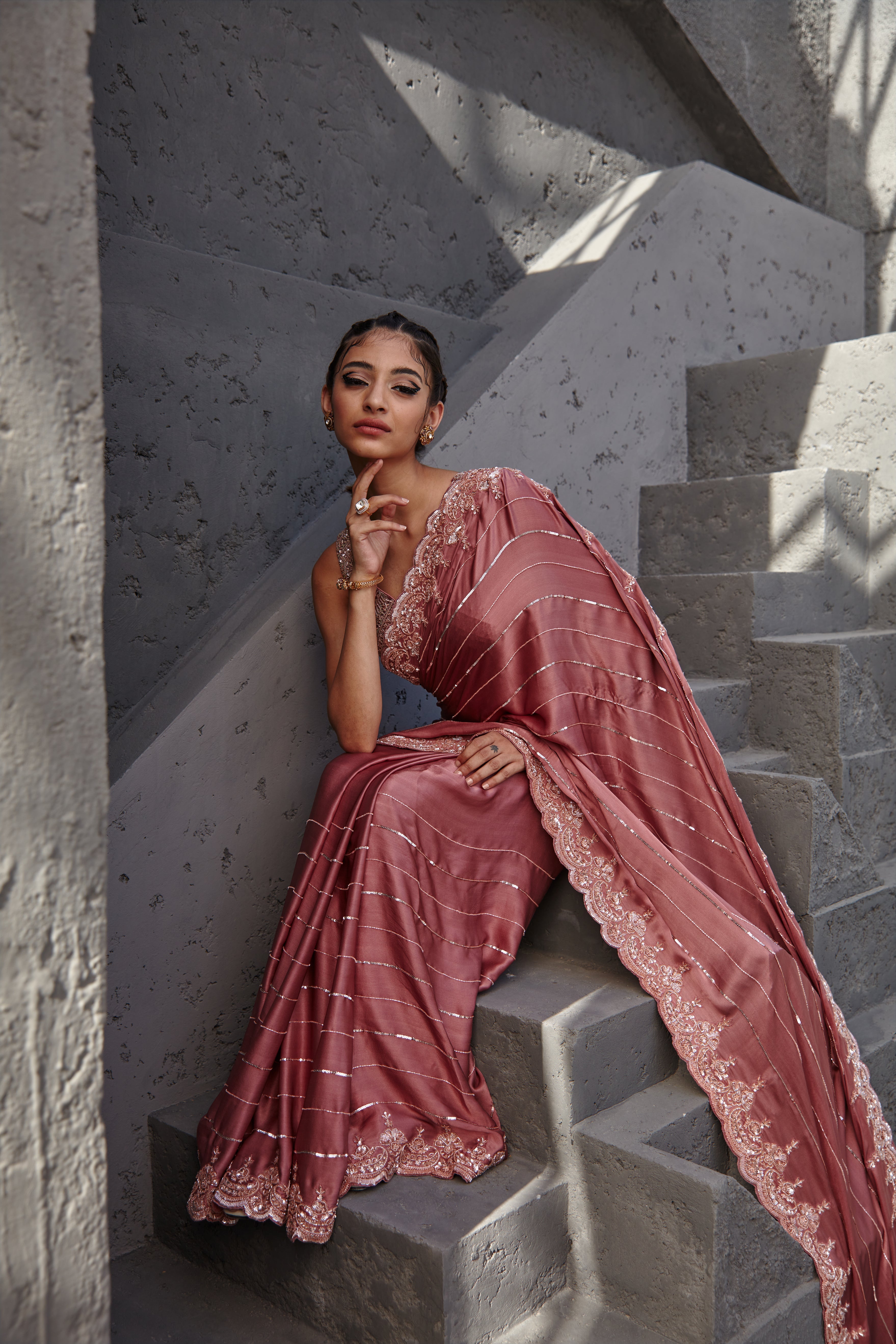 Jigar Mali - Aurora Pink Saree Set