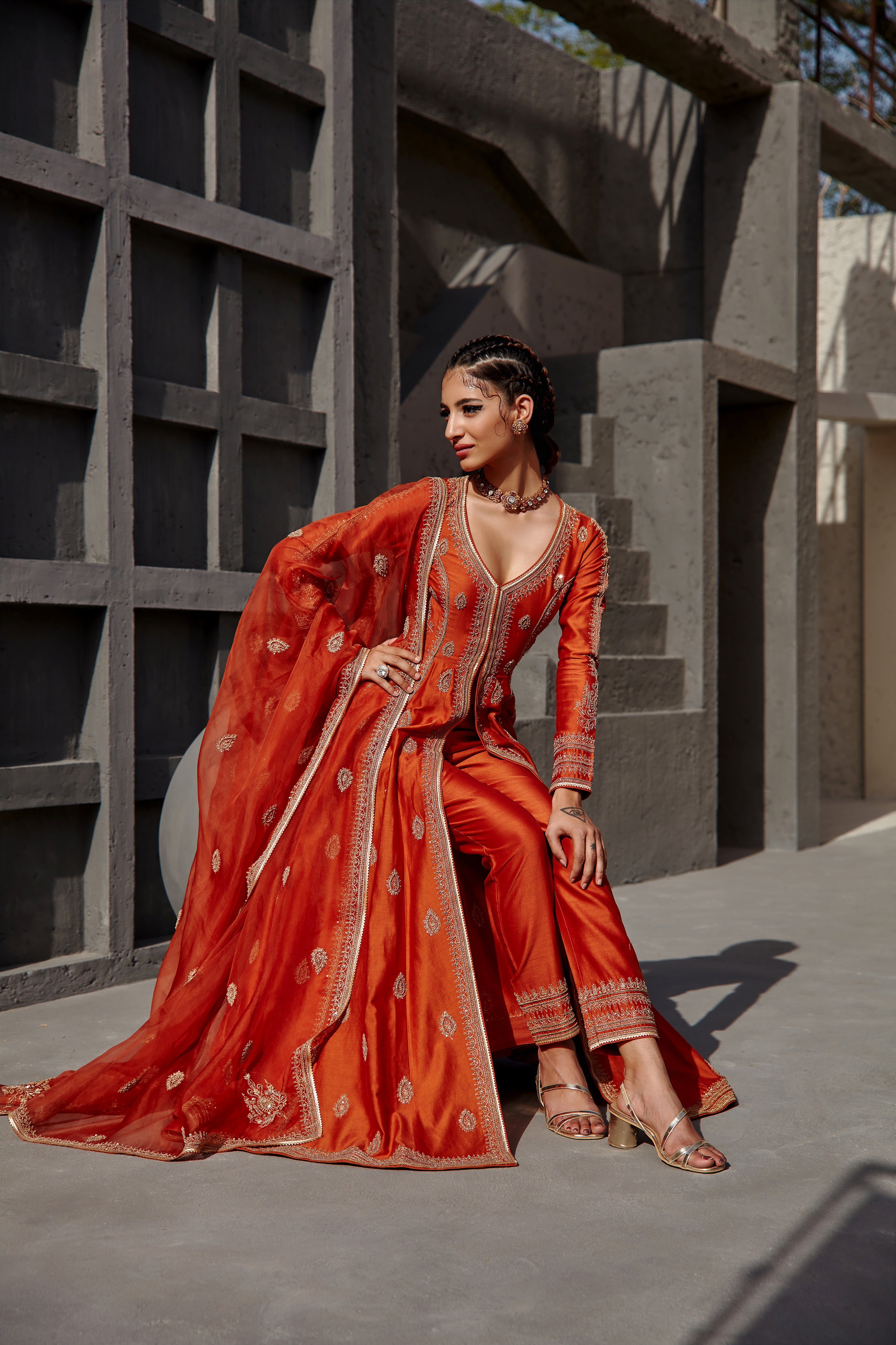 Jigar Mali - Burnt Orange Anarkali Set