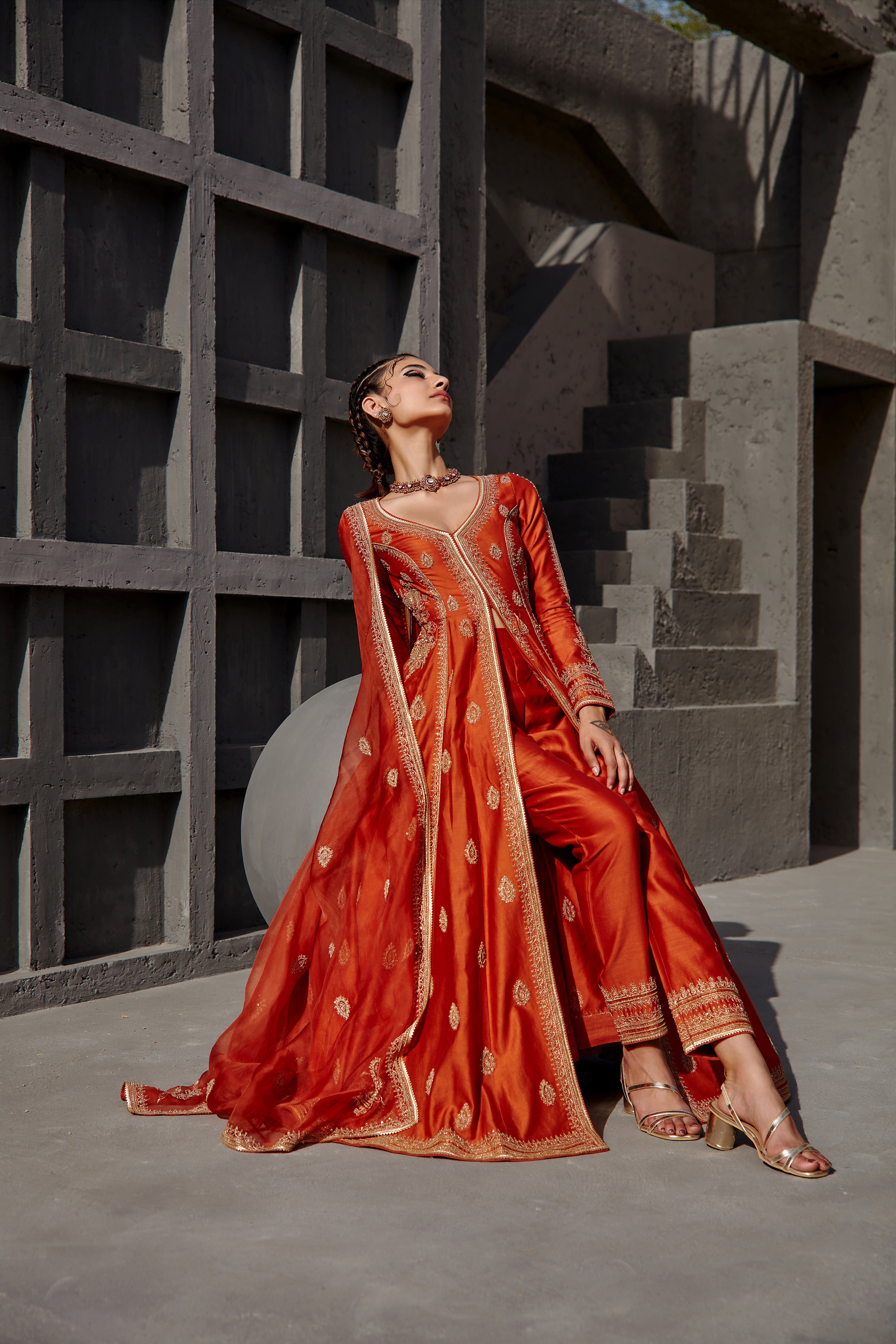 Jigar Mali - Burnt Orange Anarkali Set