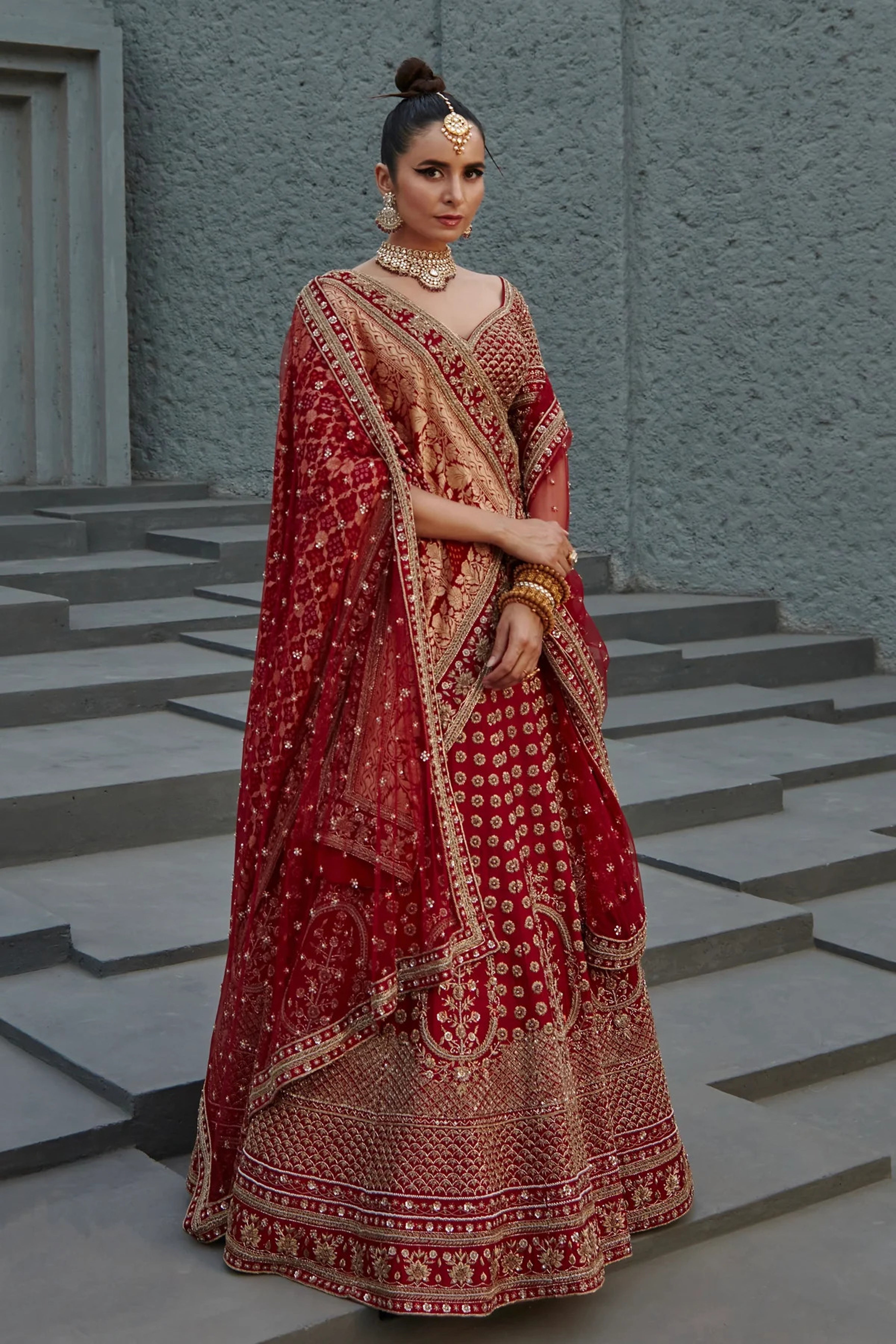 Jigar Mali - Barn Red Dabka Embroidered Lehenga Set
