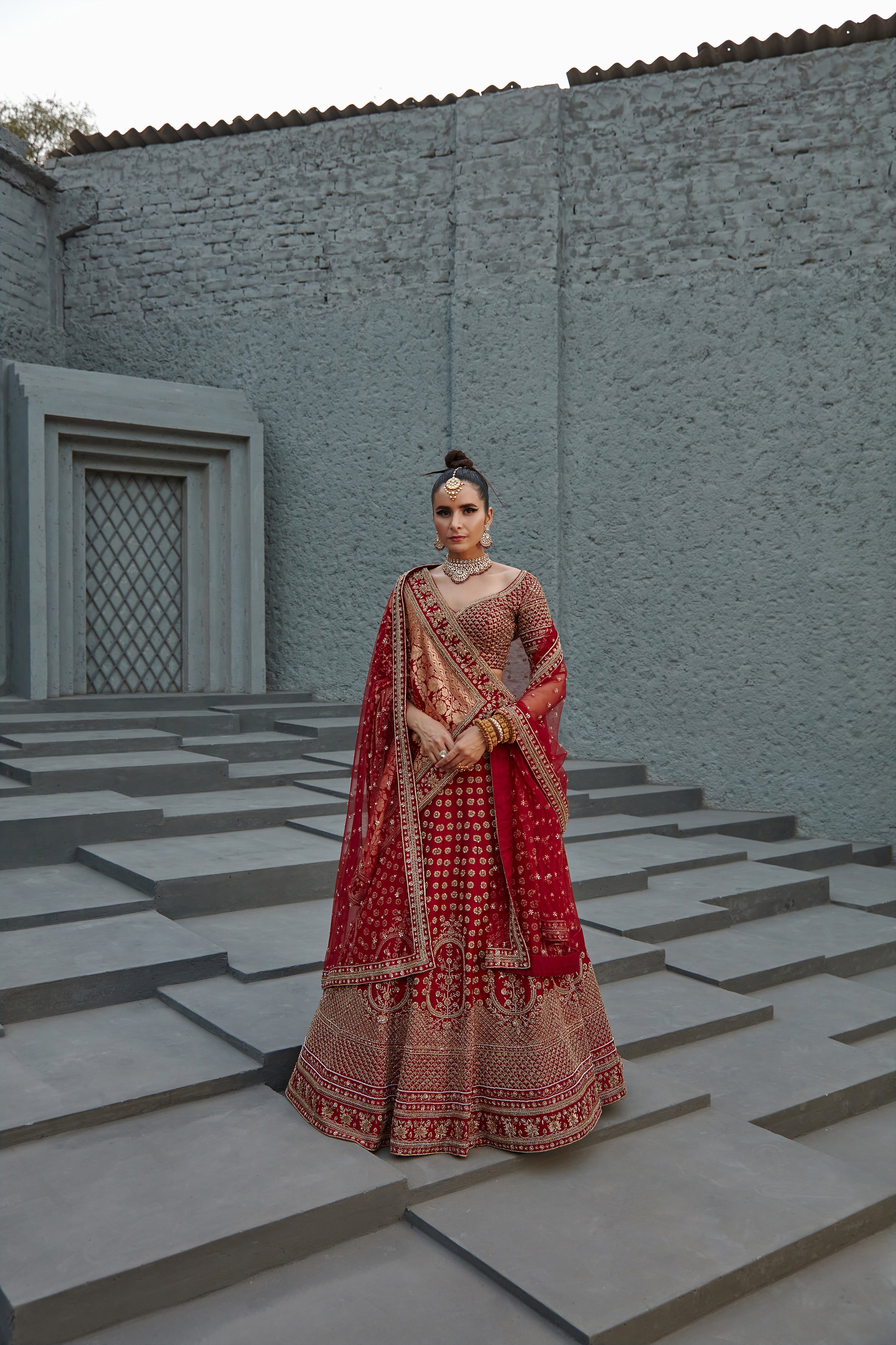 Jigar Mali - Barn Red Dabka Embroidered Lehenga Set