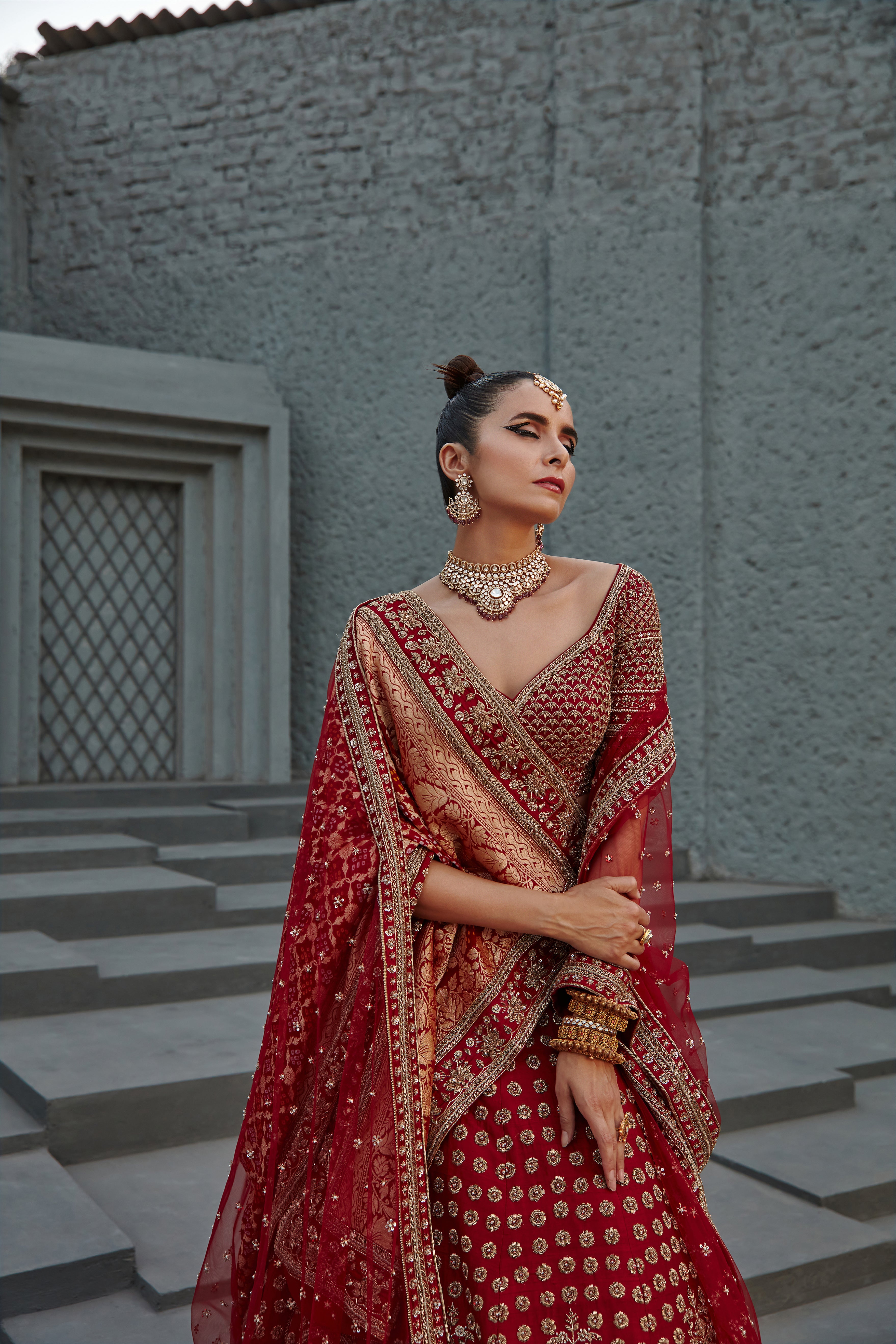 Jigar Mali - Barn Red Dabka Embroidered Lehenga Set