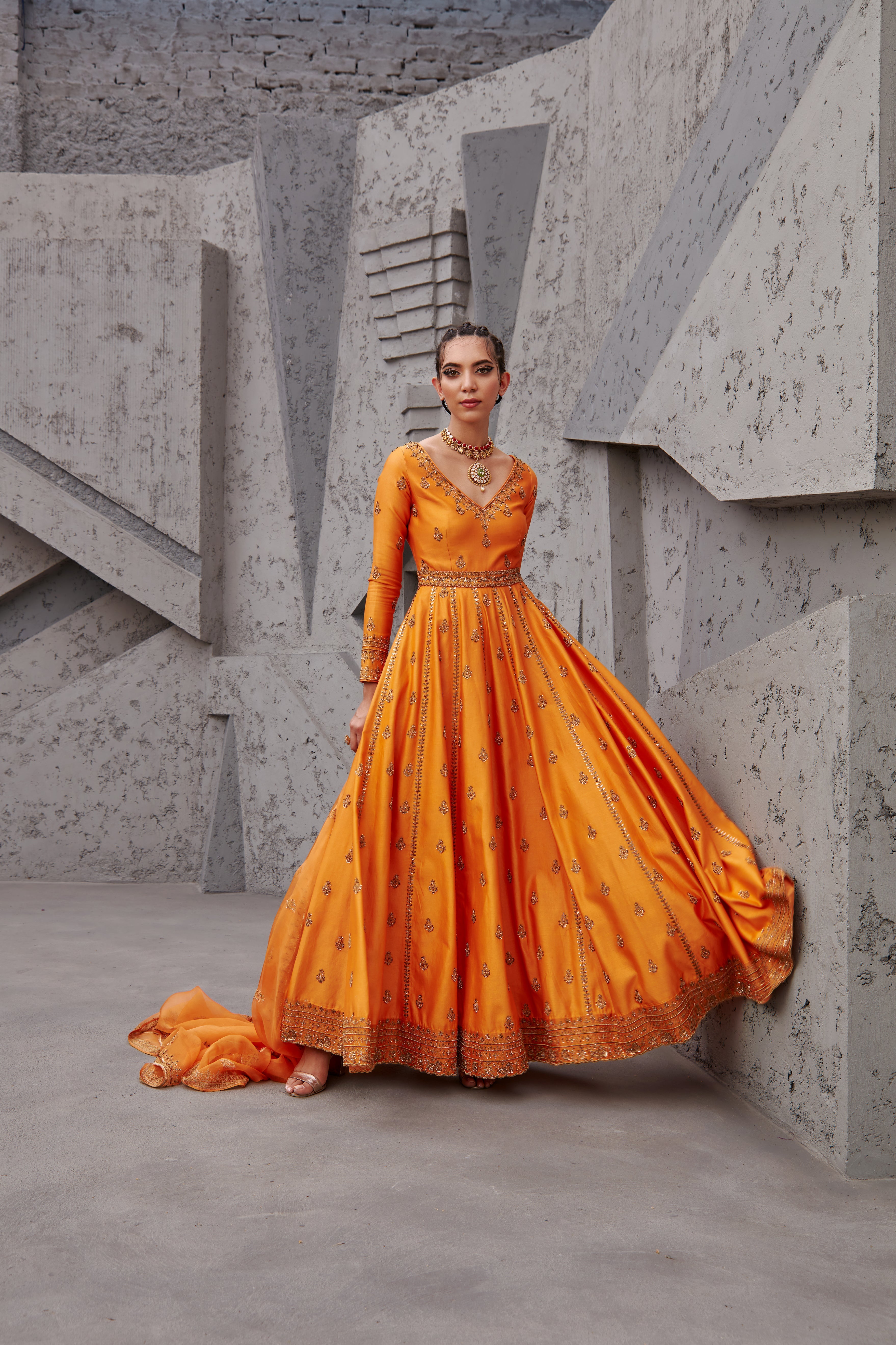 Jigar Mali - Dark Orange Anarkali Set
