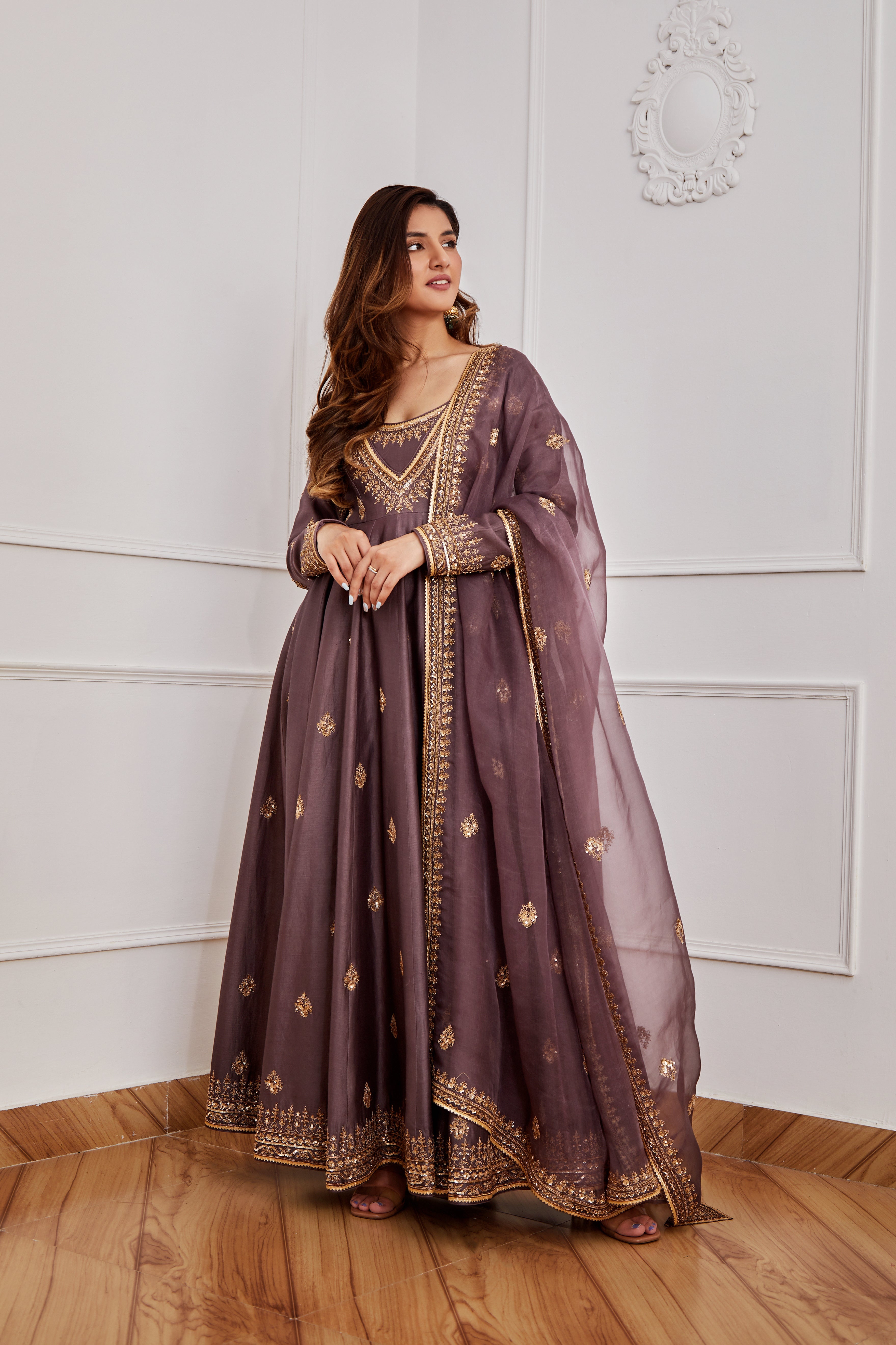 Jigar Mali - Dark Purple Anarkali Set