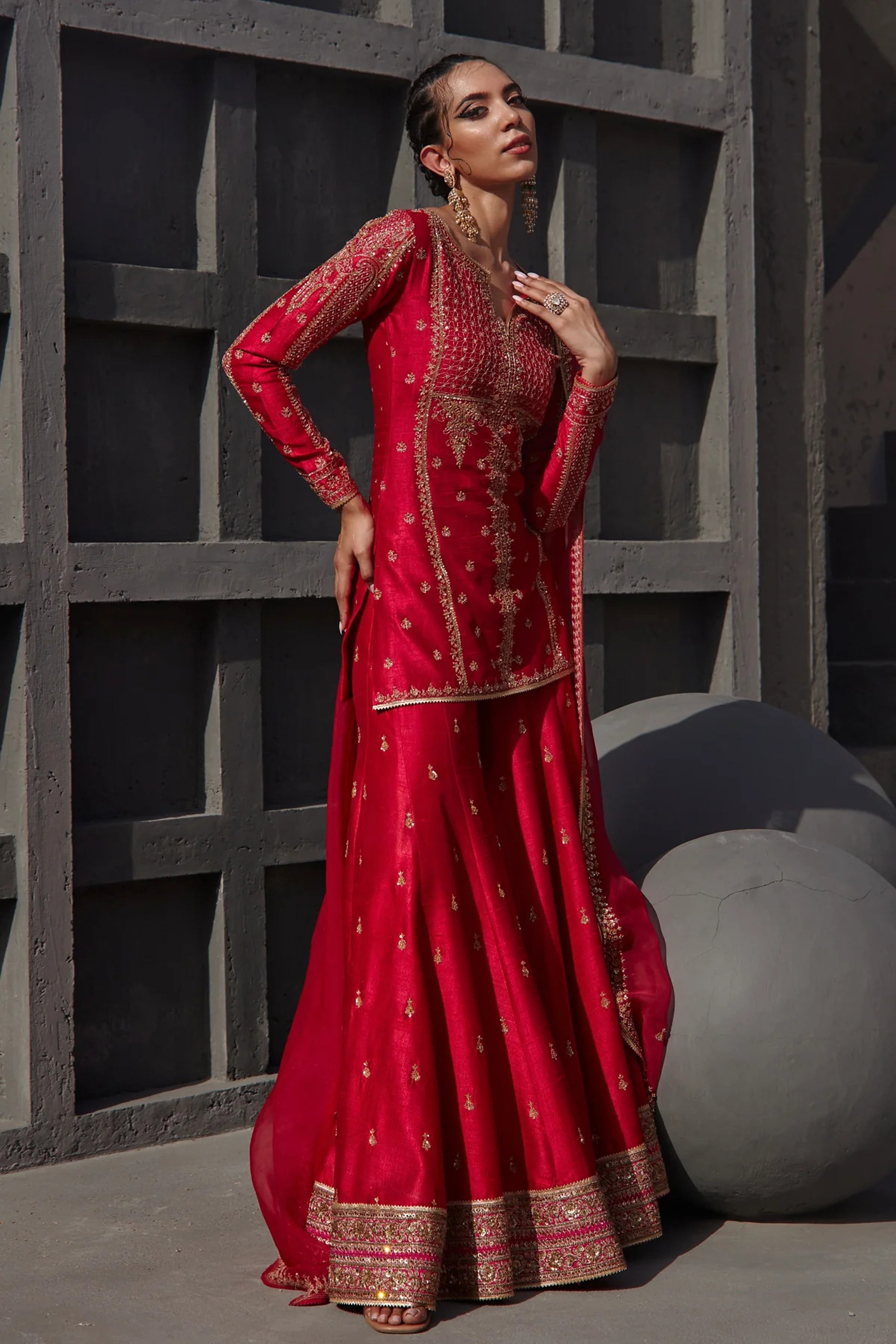 Jigar Mali - Deep Pink Flared Sharara Set