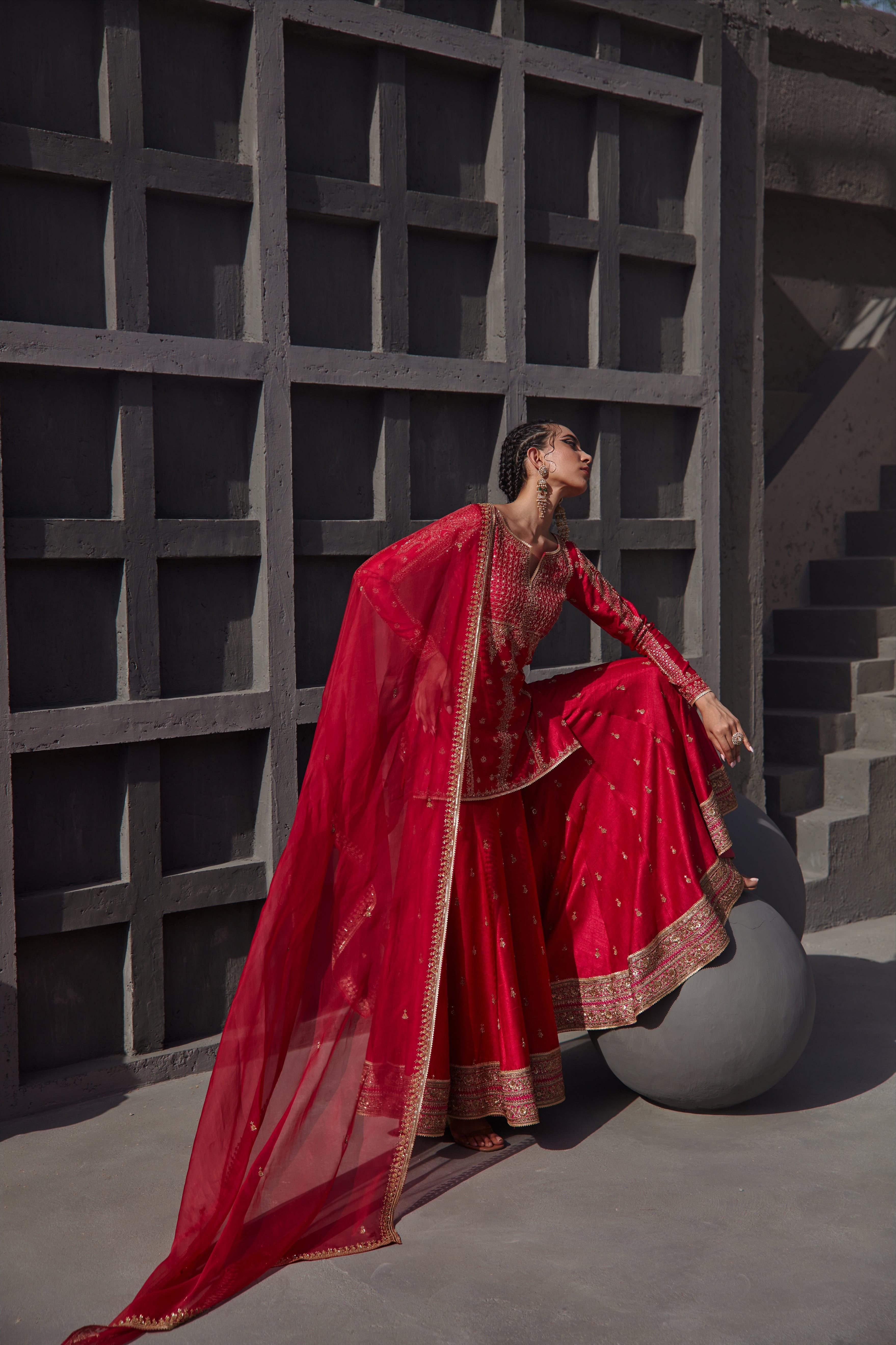 Jigar Mali - Deep Pink Flared Sharara Set