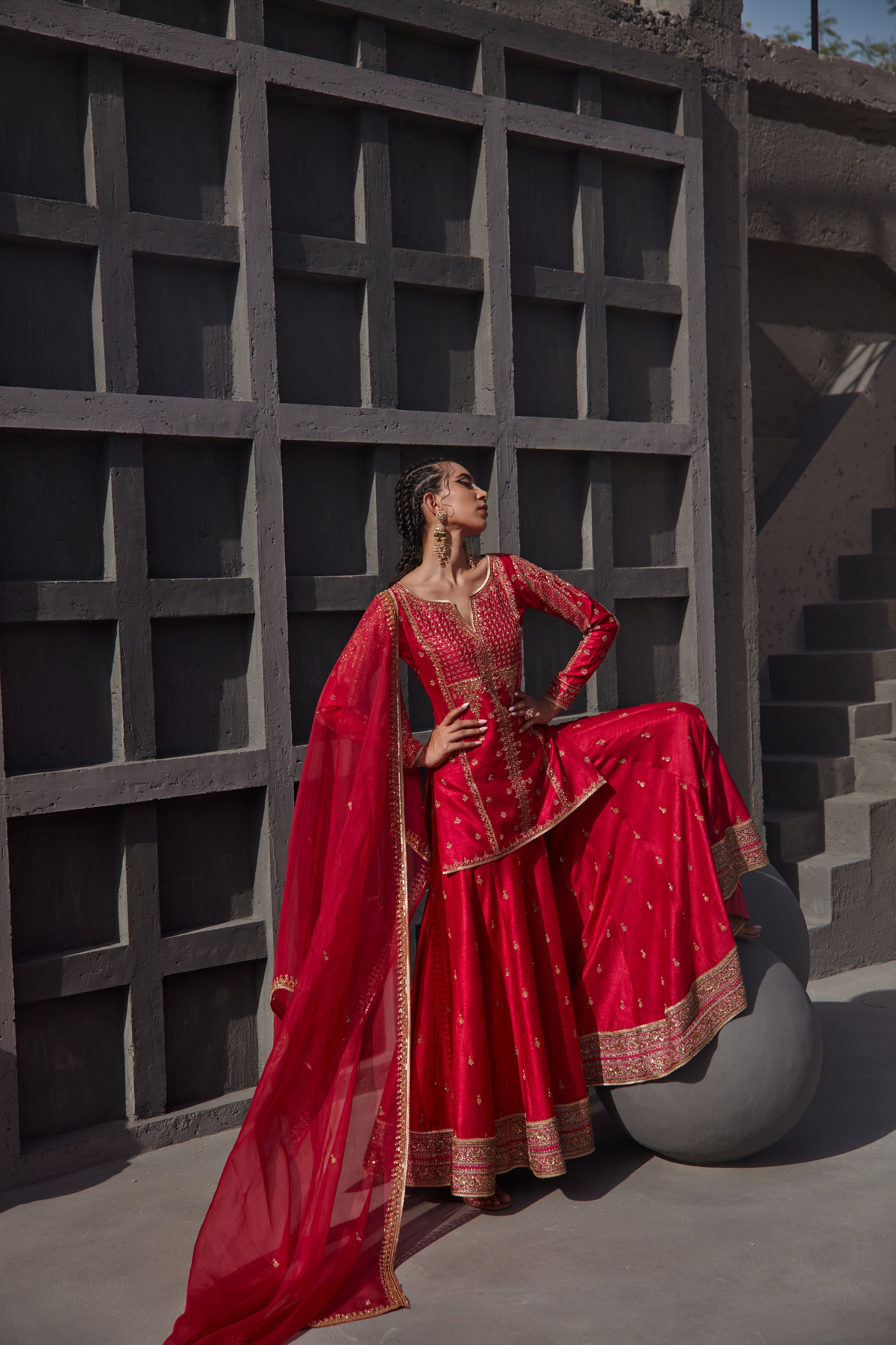 Jigar Mali - Deep Pink Flared Sharara Set