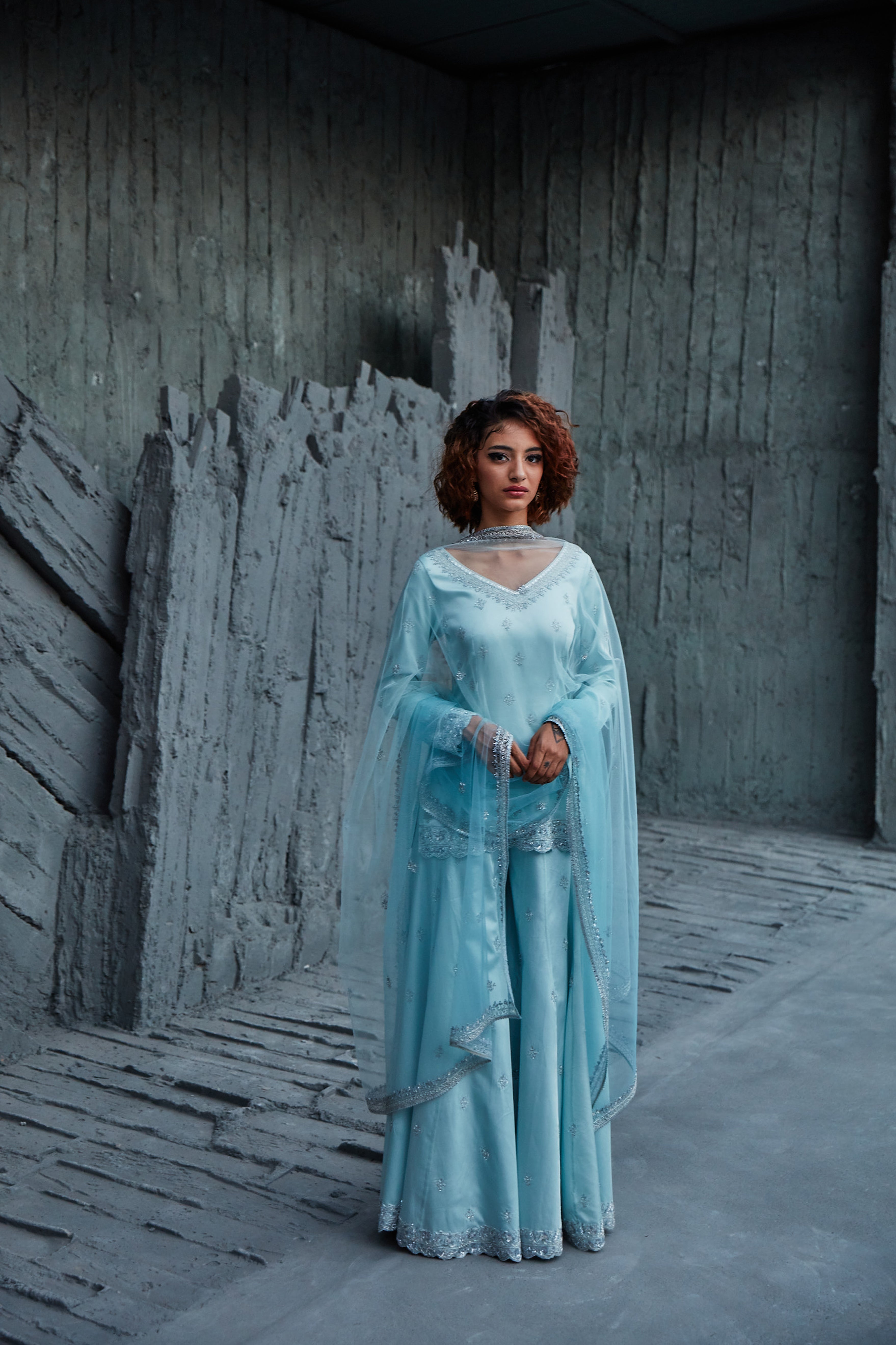 Jigar Mali - Ice Blue Sharara Set