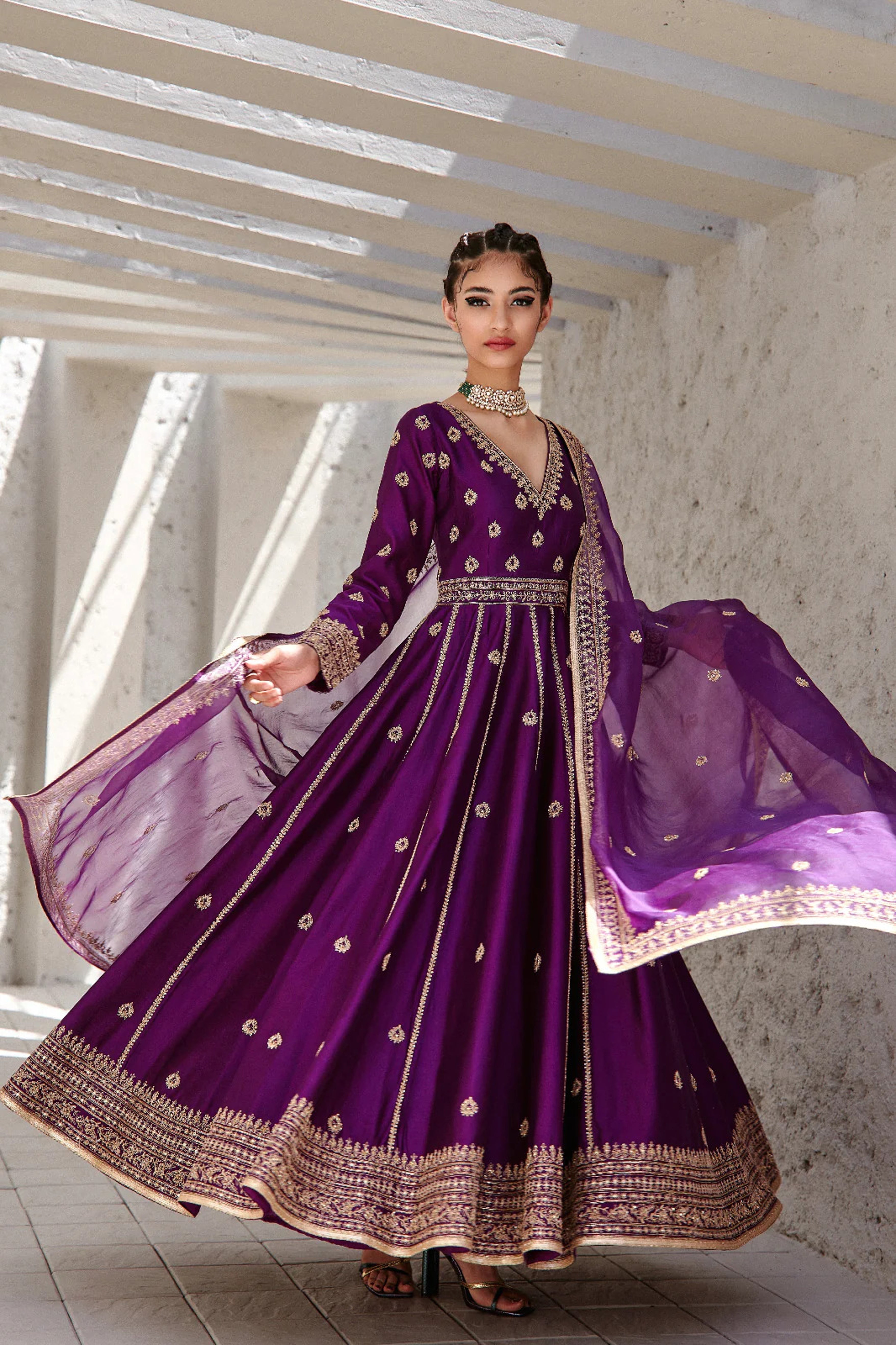 Jigar Mali - Irish Purple Flared Anarkali Set