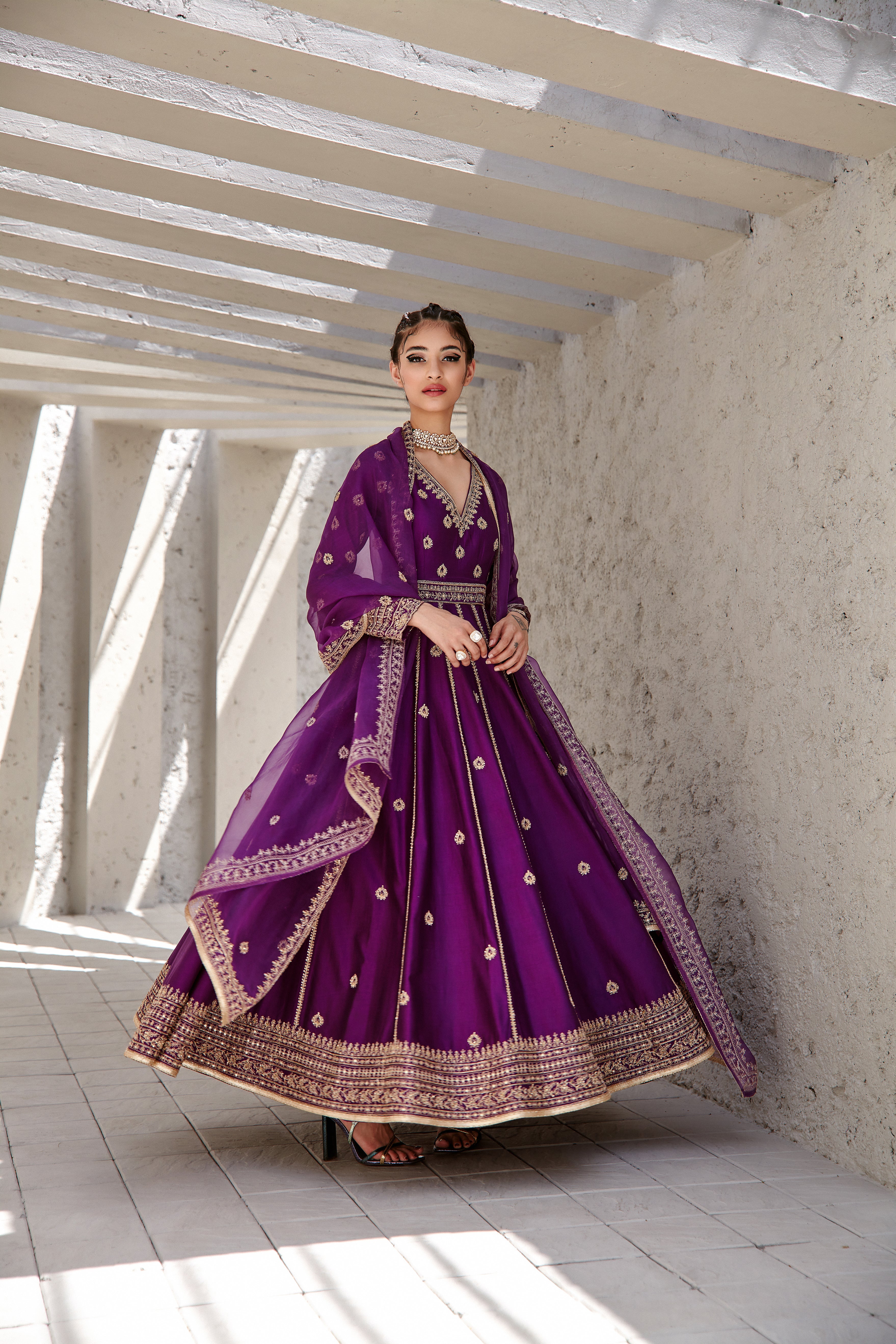 Jigar Mali - Irish Purple Flared Anarkali Set