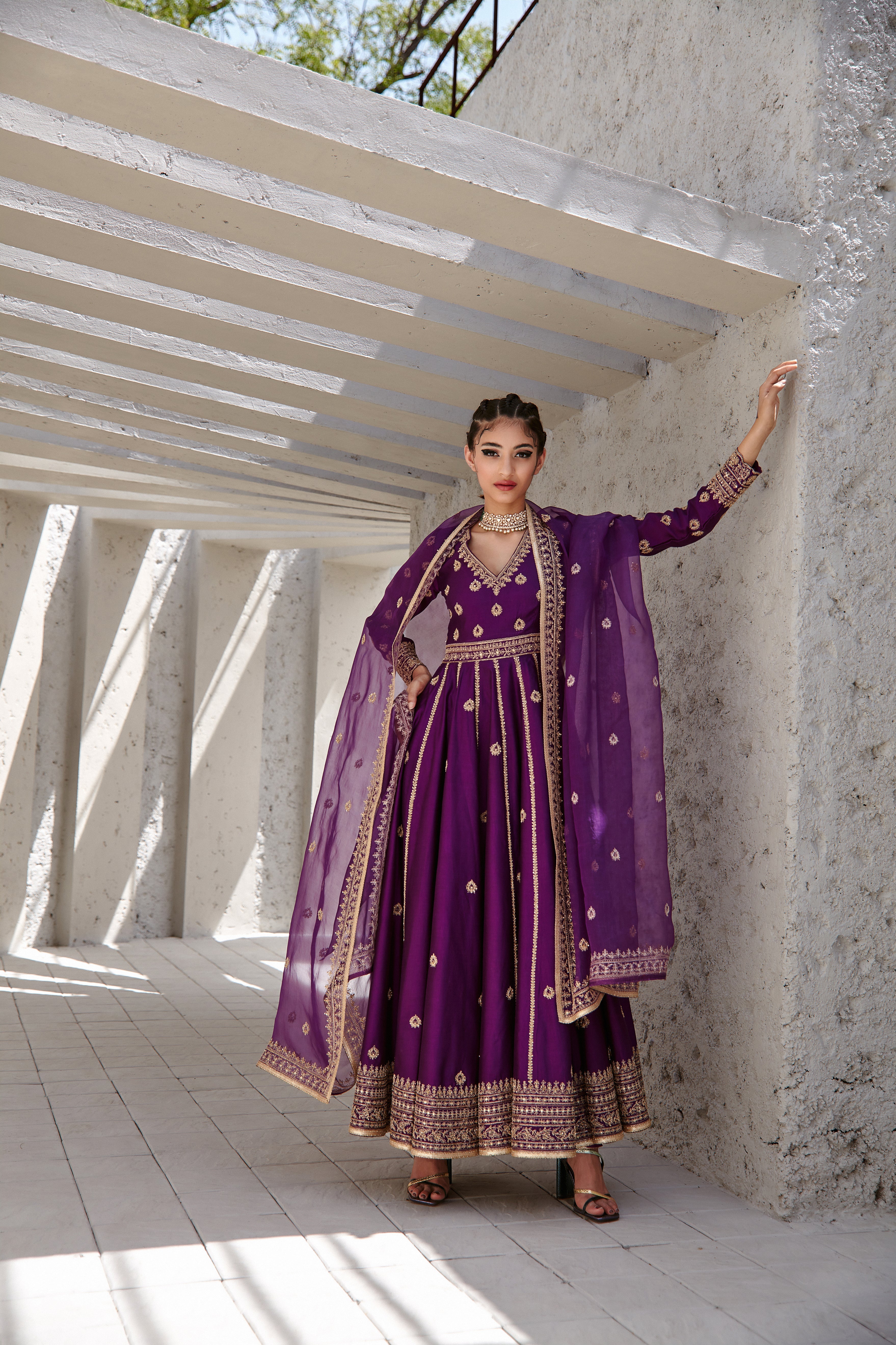 Jigar Mali - Irish Purple Flared Anarkali Set
