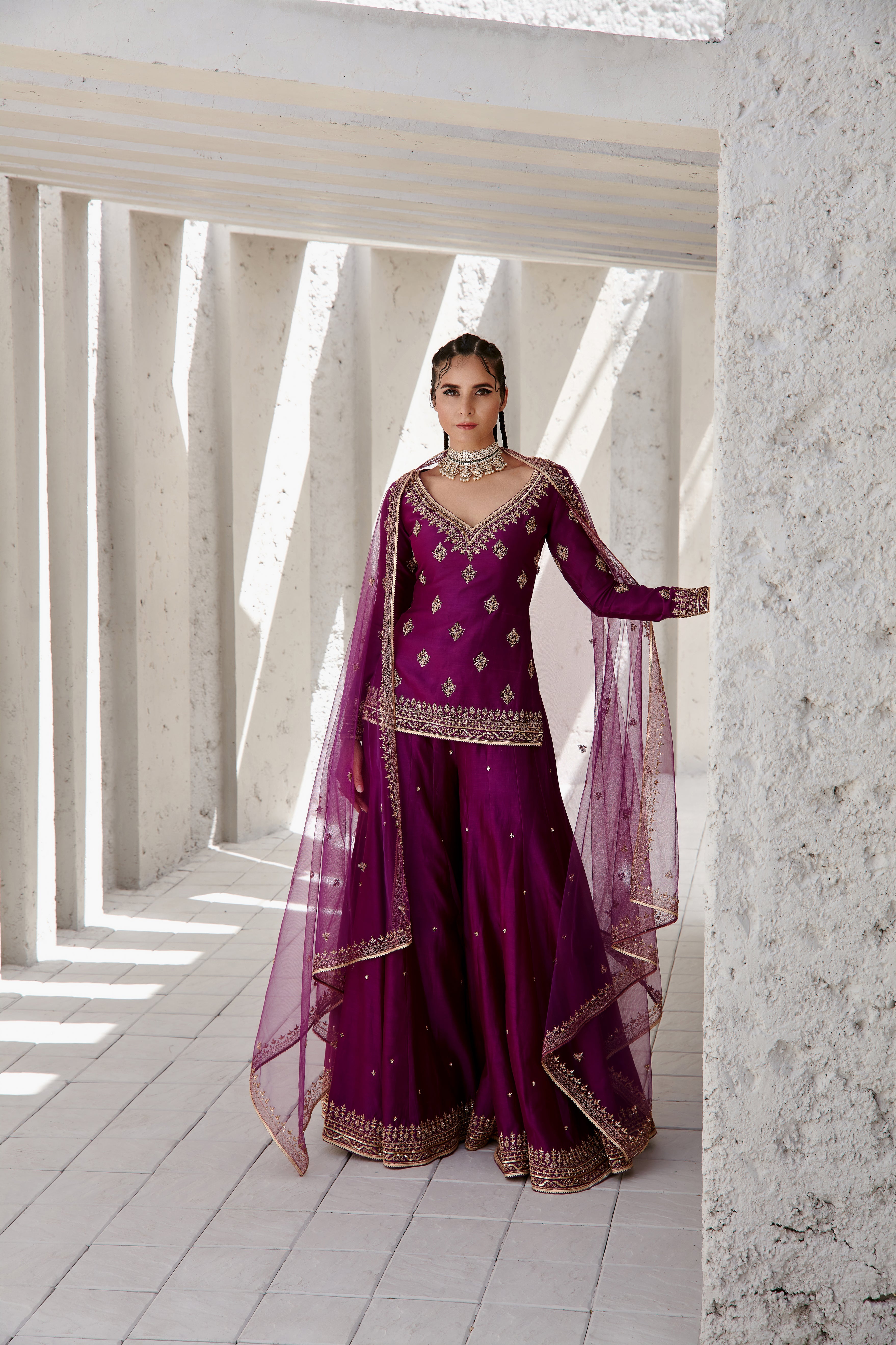 Jigar Mali - Irish Purple Flared Sharara Set