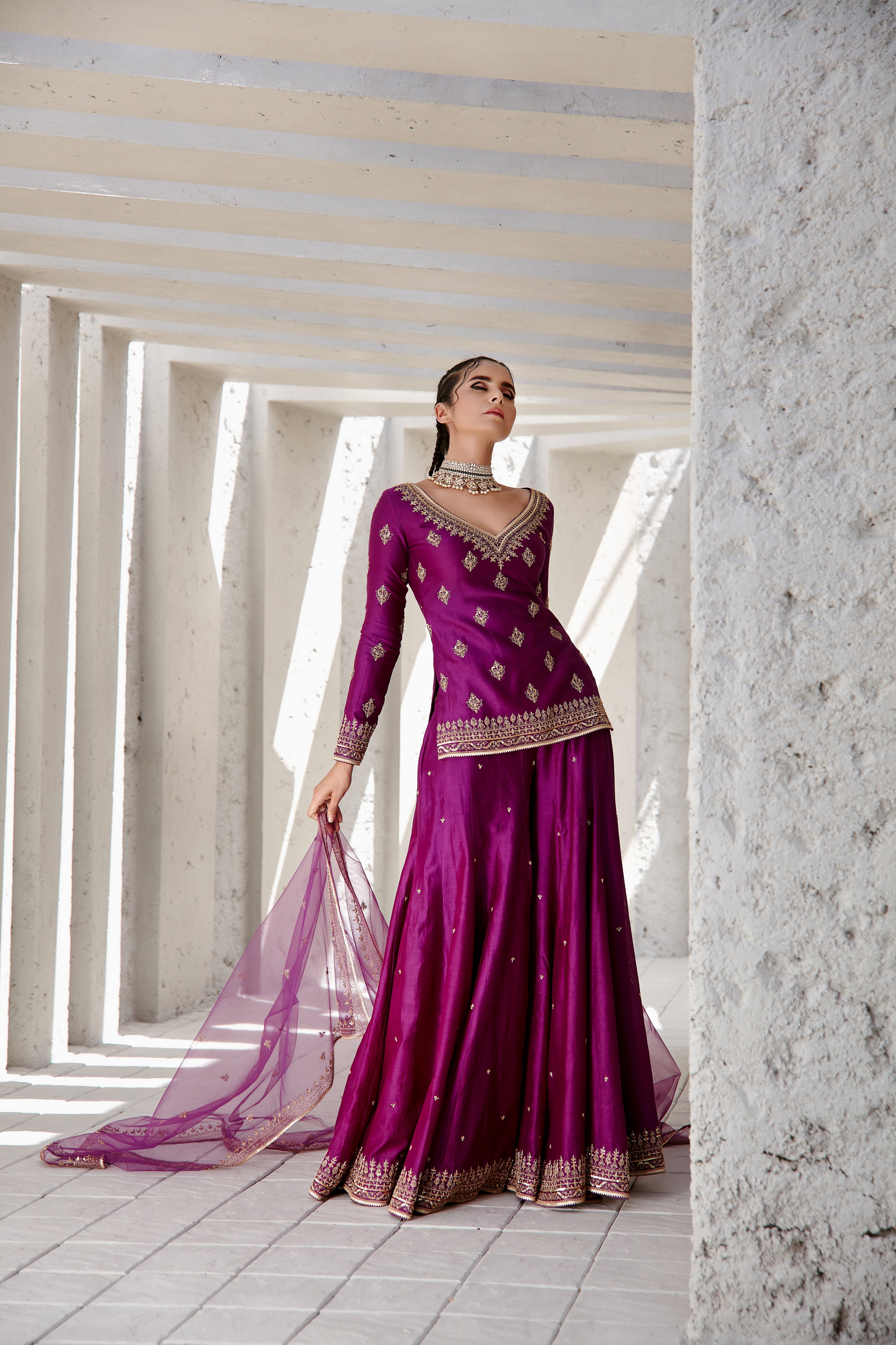 Jigar Mali - Irish Purple Flared Sharara Set