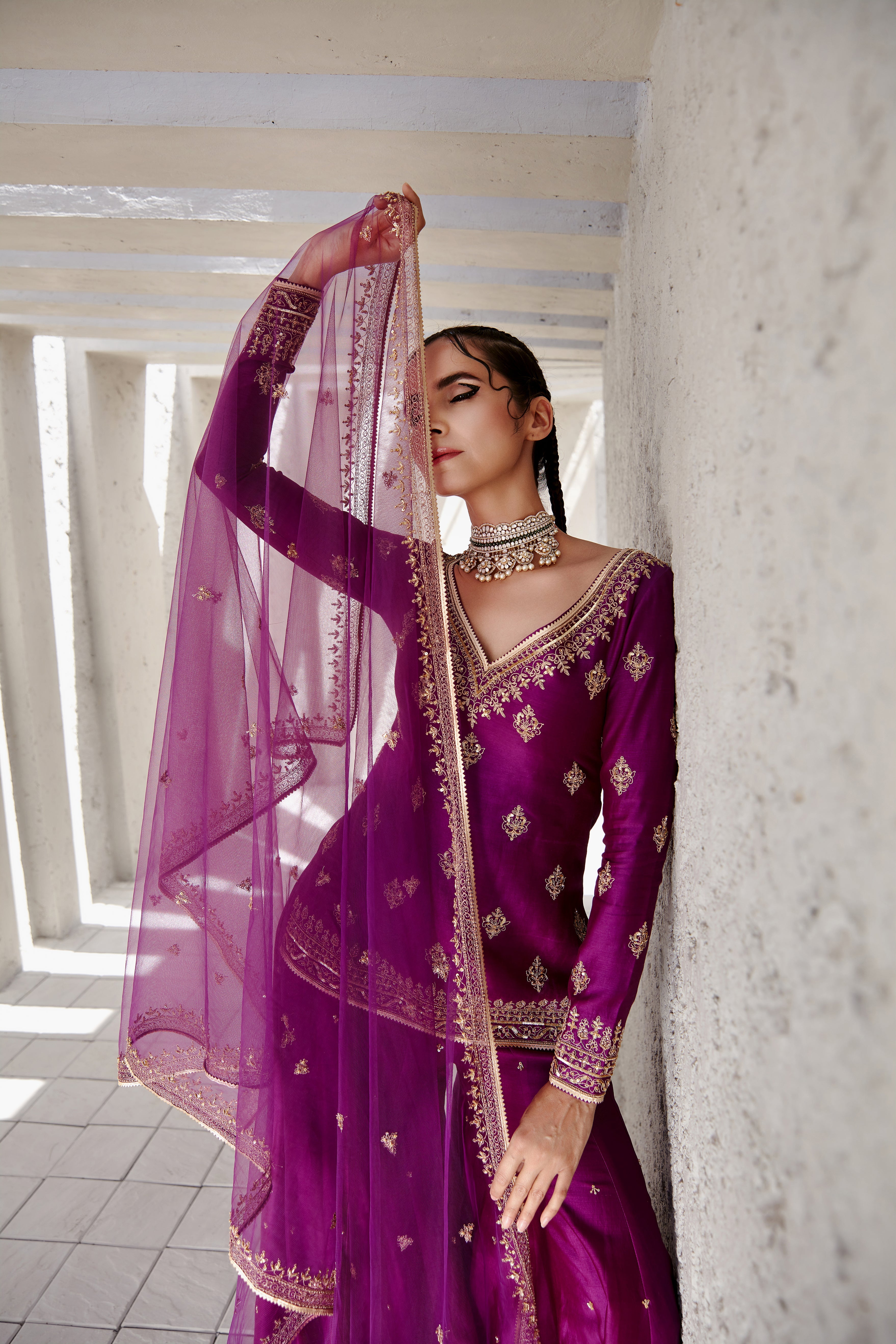 Jigar Mali - Irish Purple Flared Sharara Set