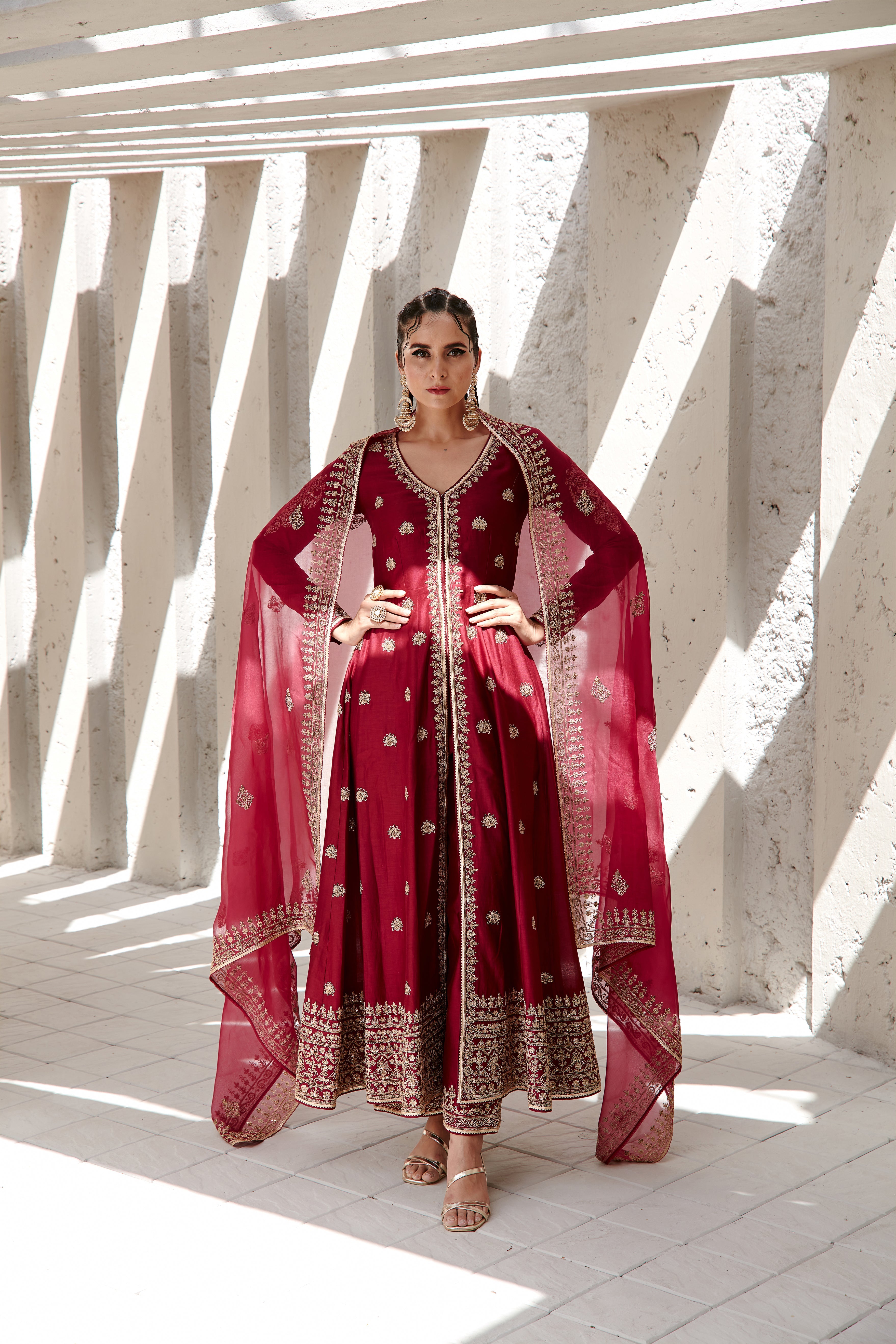 Jigar Mali - Mahogany Wine Anarkali Set