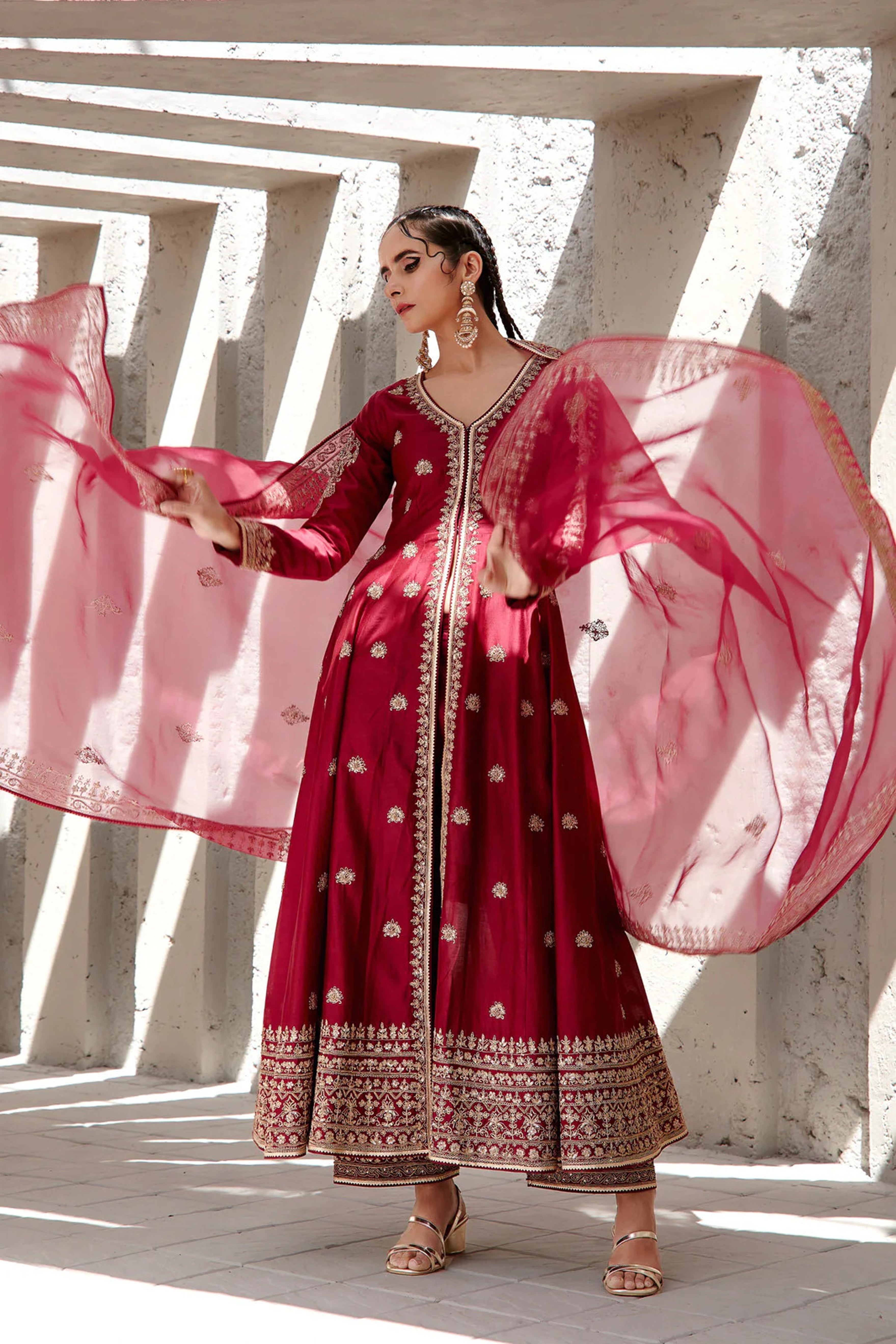 Jigar Mali - Mahogany Wine Anarkali Set
