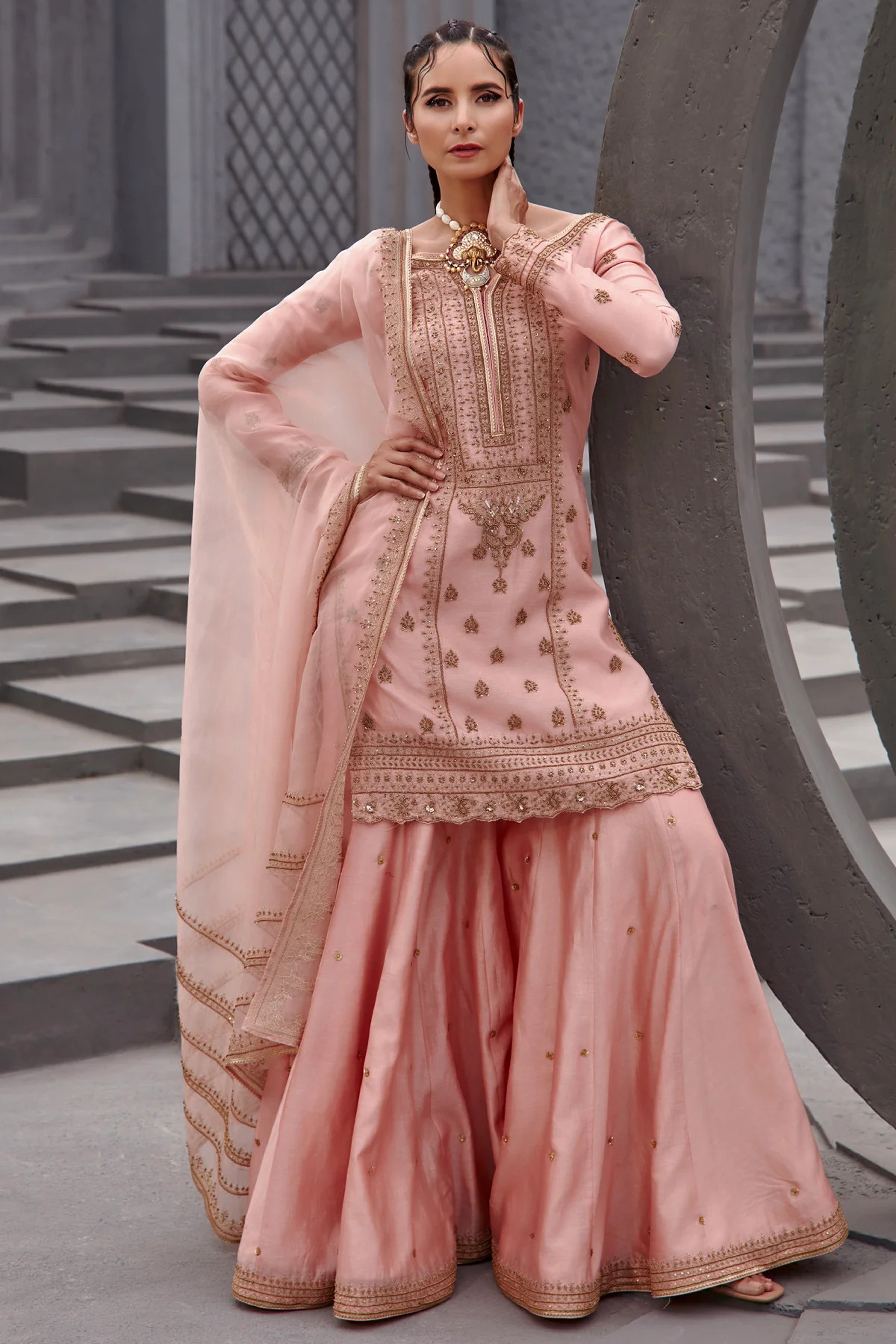 Jigar Mali - Blush Pink Flared Sharara Set