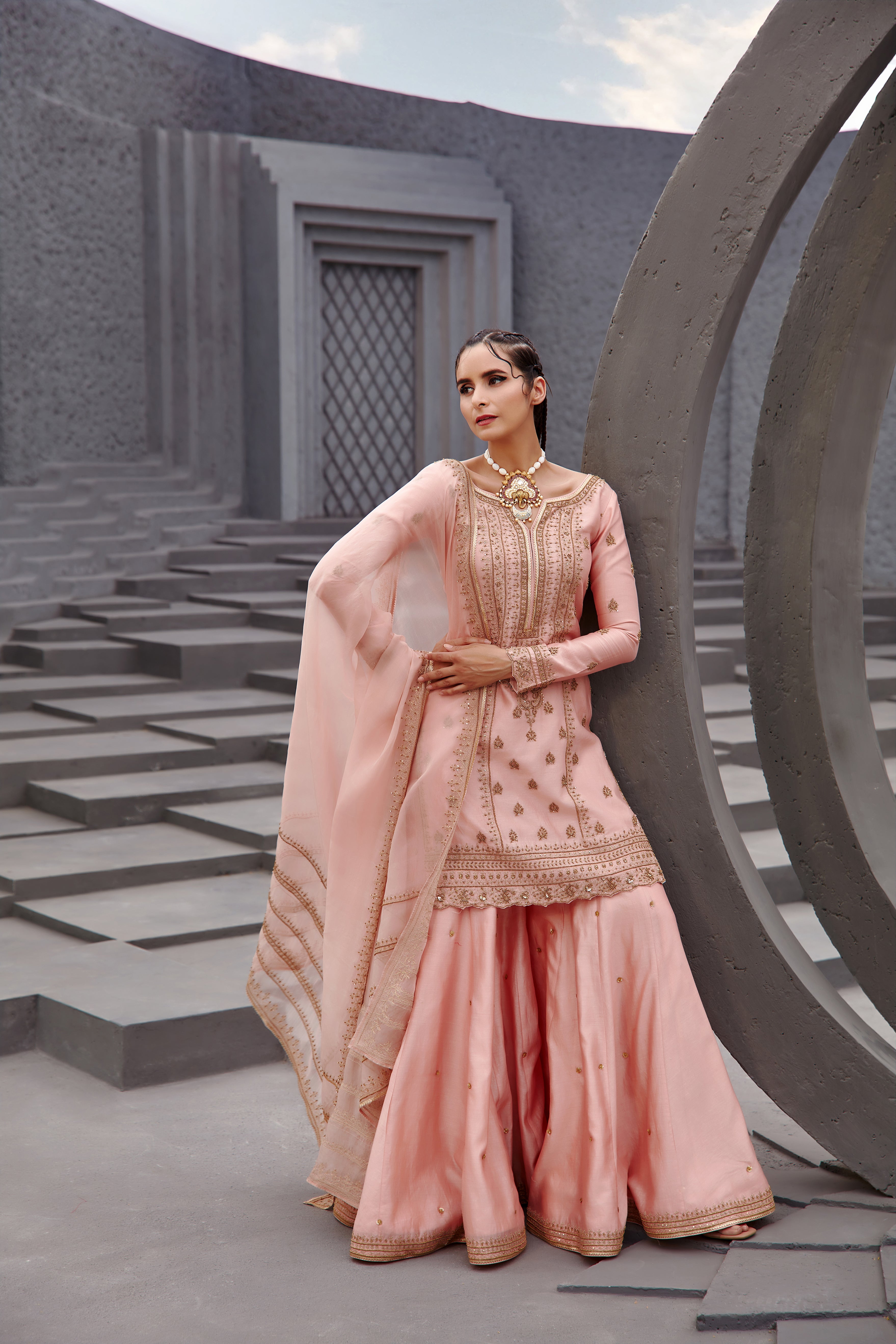 Jigar Mali - Blush Pink Flared Sharara Set